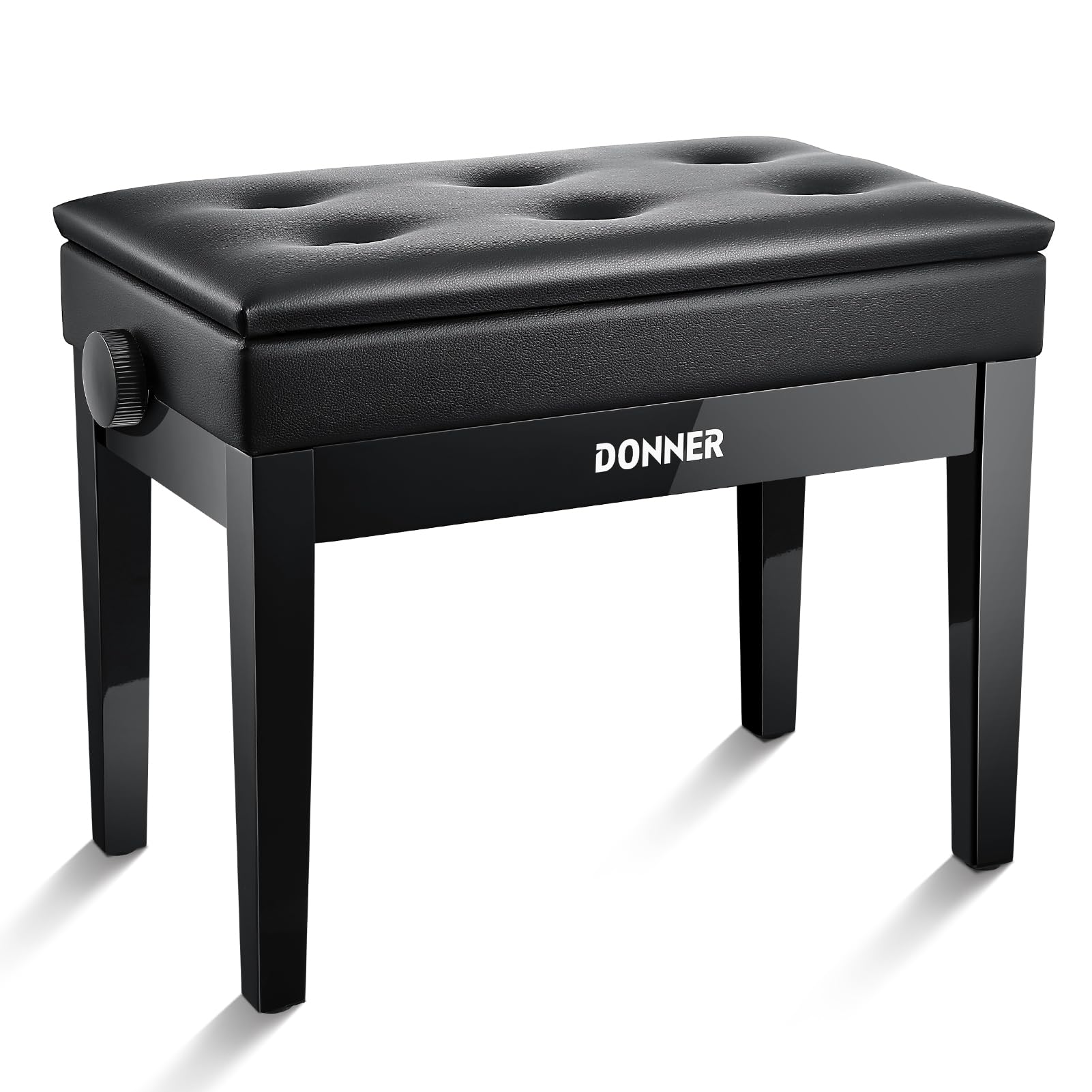 **Donner Adjustable Piano Bench with Storage - Solid Wood Keyboard Bench, Wooden Piano Stool with High-Density Sponge Cushion, Black - Perfect for Home, Studio & Practice Rooms**