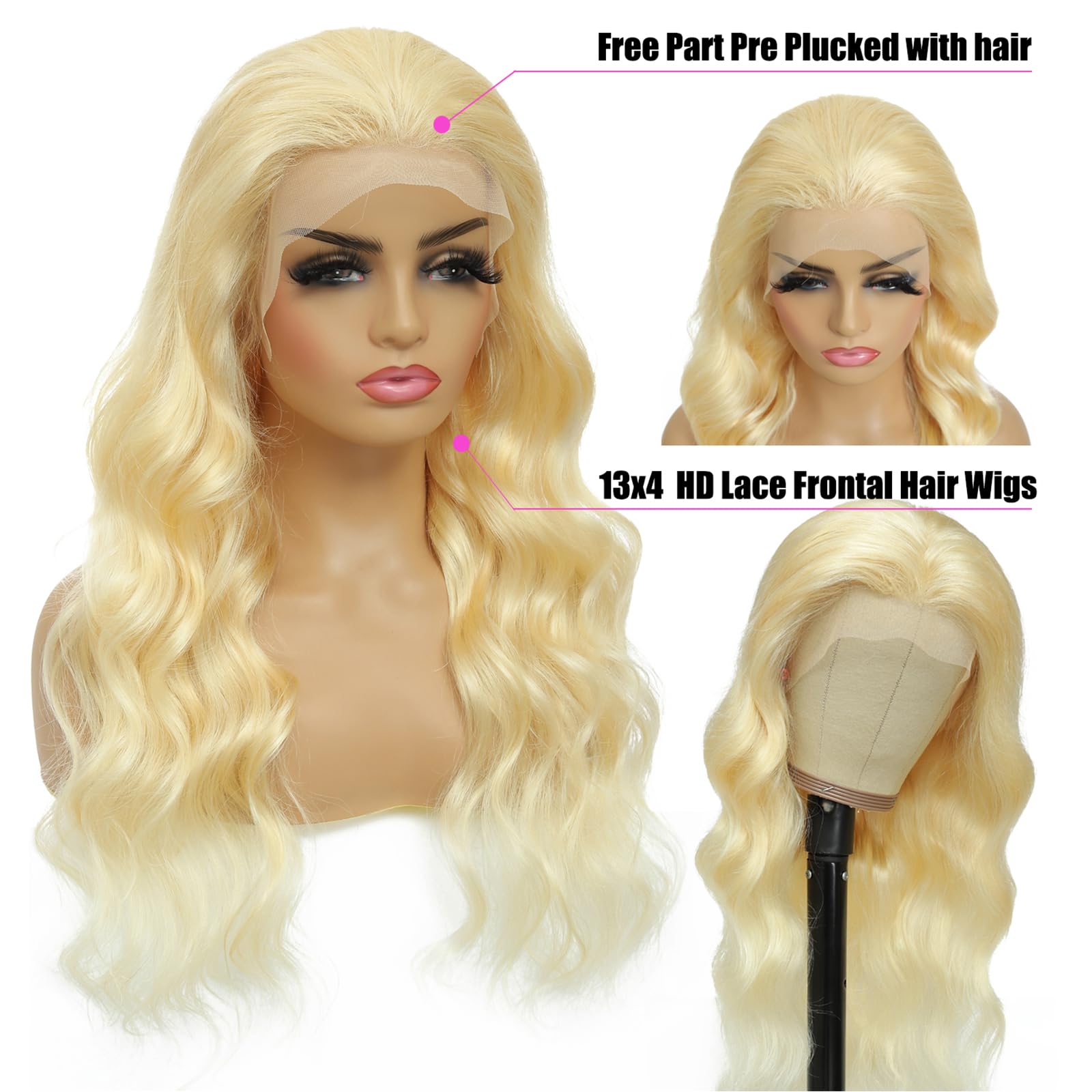 613 Blonde Human Hair Lace Front Wig - 13x4 HD Lace Frontal Wigs with Pre-Plucked Hairline, Body Wave 20 Inch (Light Blonde 613 Color) - Perfect for Daily Wear, Parties, Cosplay & Special Occasions