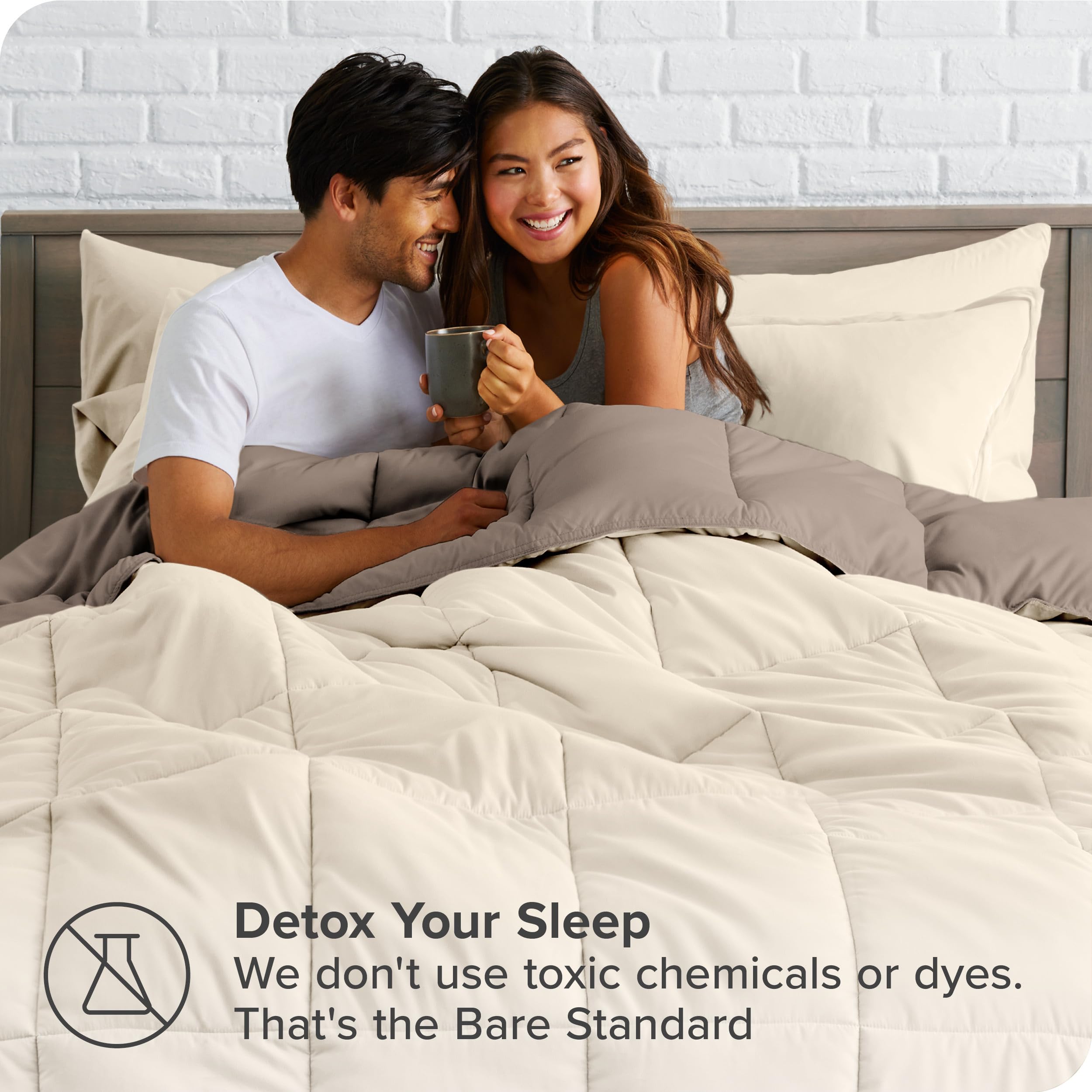 Bare Home Reversible Down Alternative Comforter & Sheet Set - Full Size Bedding - Soft Taupe/Sand - All Season Bed-in-a-Bag | Perfect for Guest Rooms, Dorms & Cozy Bedroom Decor
