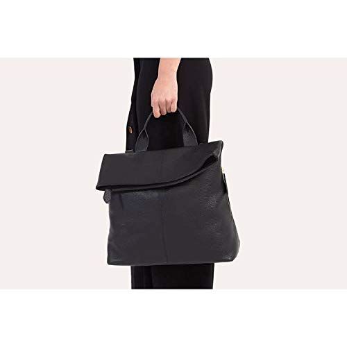 Kiko Genuine Pebble Leather Women's Fold N Go Handbag - Black Crossbody Purse for Work, Travel & Everyday Use
