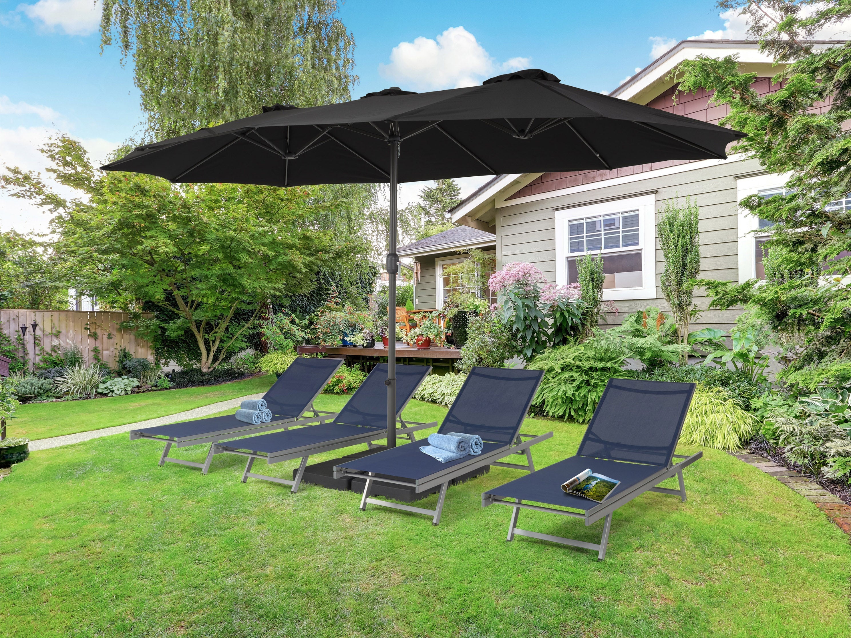 15ft Black Double Patio Umbrella - Outdoor Sun Shade for Pool, Garden, and Backyard - Heavy Duty Cantilever Umbrella with Wind Vent