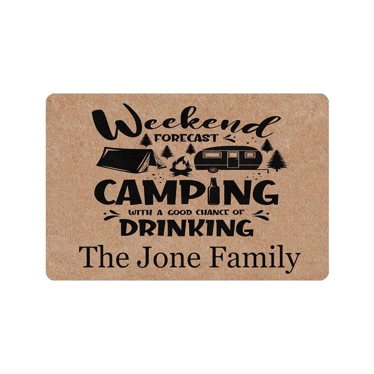 Custom Camper Doormat - Personalized Weekend Camping Welcome Mat for Outdoor & Indoor Use - Non-Slip Front Door Mat 24x16 Inches - Perfect for RV, Cabin, Tent, and Home Entrance Decor