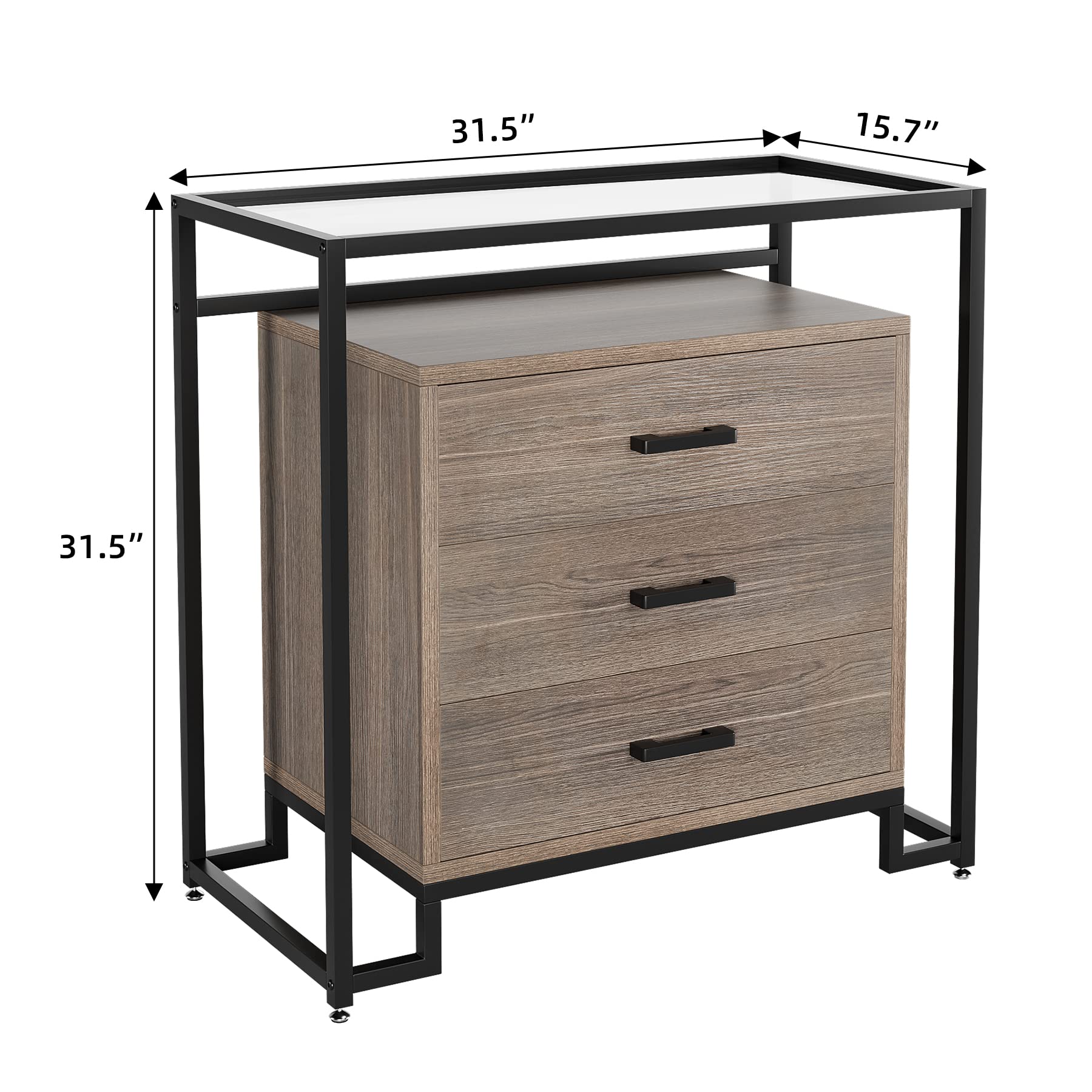 GARVEE 3-Drawer Wooden Dresser with Steel Frame & Tempered Glass Top - Modern Bedroom Storage Chest, Easy Assembly, Large Capacity | Perfect for Bedroom, Living Room, or Office Organization