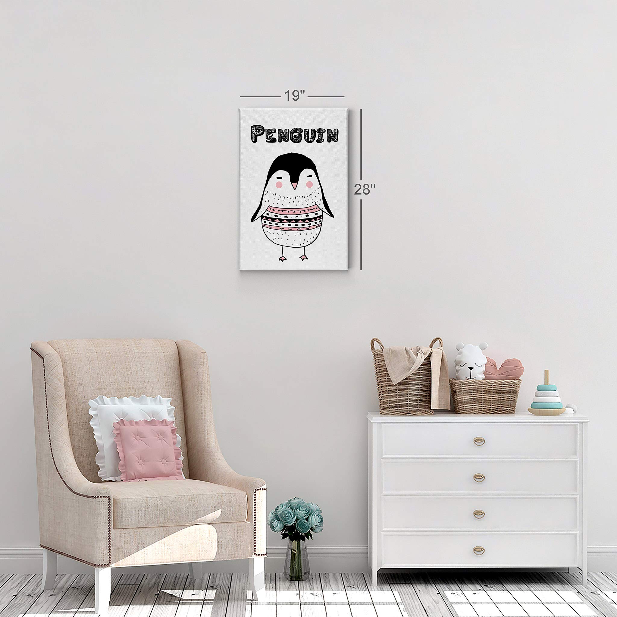 Scandinavian Penguin Canvas Wall Art - Handmade in USA - 40x30 Inch Kids Room Decor, Nursery Wall Art, Ready to Hang - Perfect for Baby Rooms & Playroom Decor