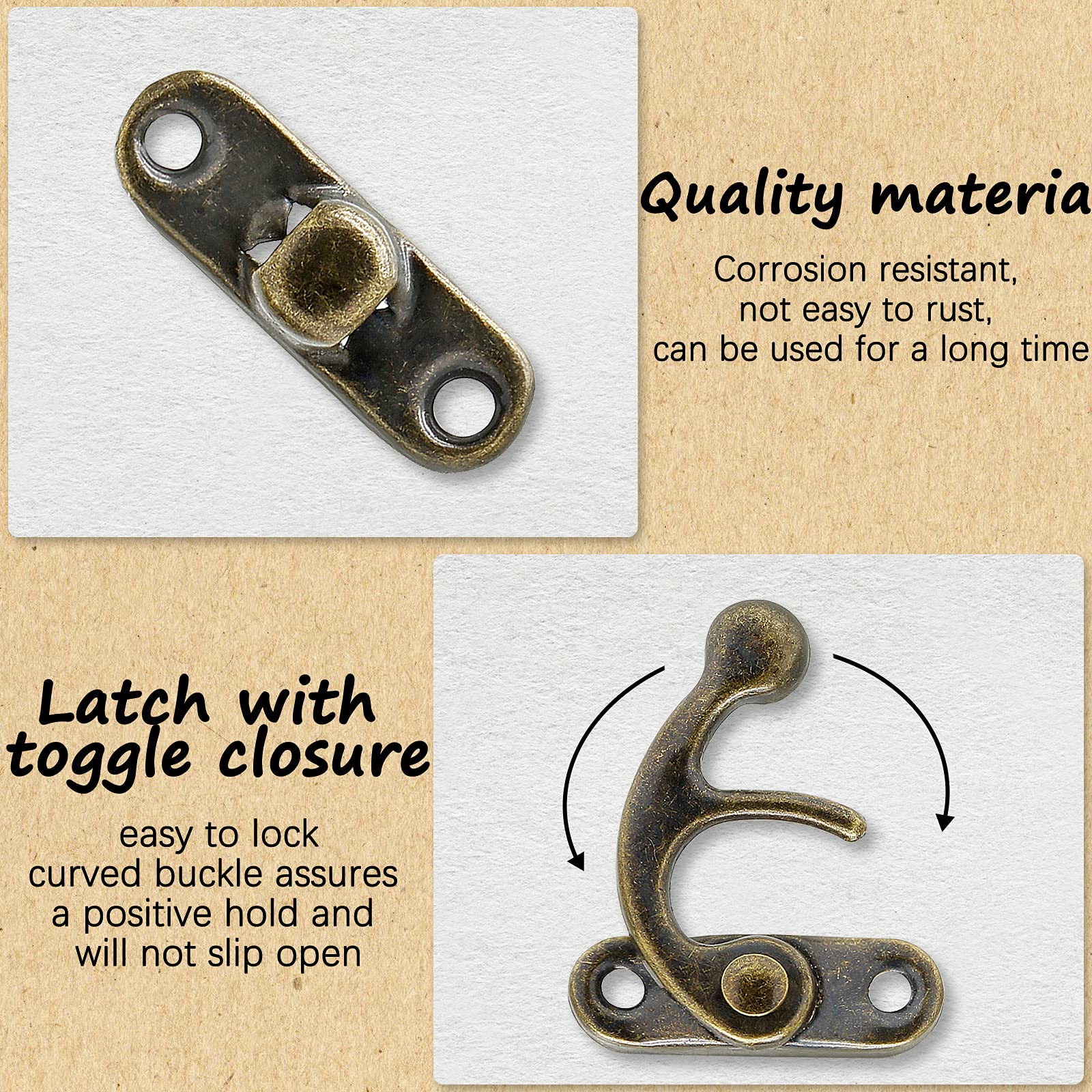 10Pcs Antique Latch Hook for Jewelry Box - Bronze Hardware for Wooden Cases & Toolboxes