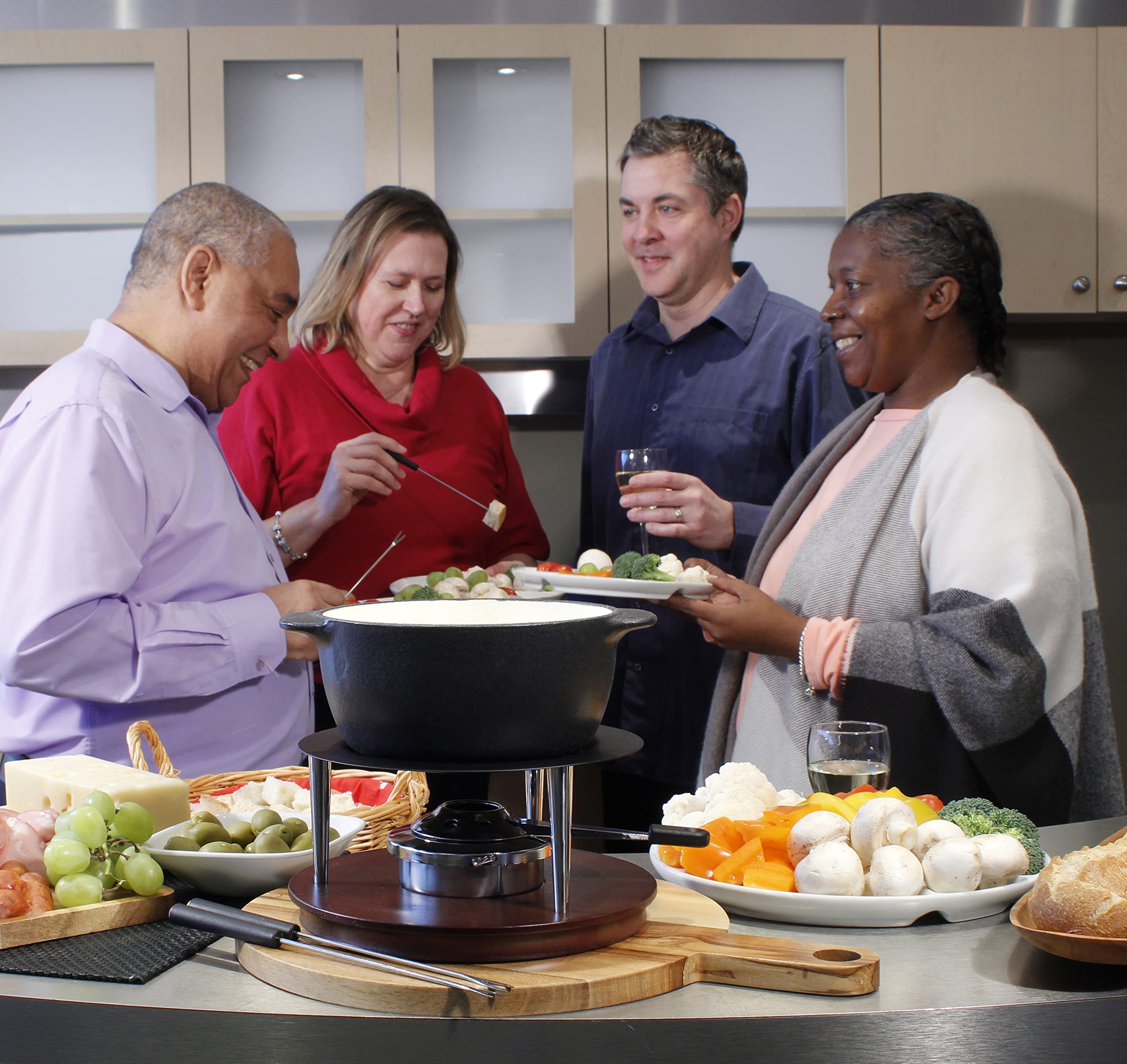 Premium Swissmar Summit 10-Piece Matte Black Cast Iron Fondue Set - Perfect for Cheese, Chocolate & Butter Melting - Elegant Kitchen Essential & Wedding Gift - 1L/1.05Qt Capacity - Great for Dinner Parties, Romantic Dates & Family Gatherings