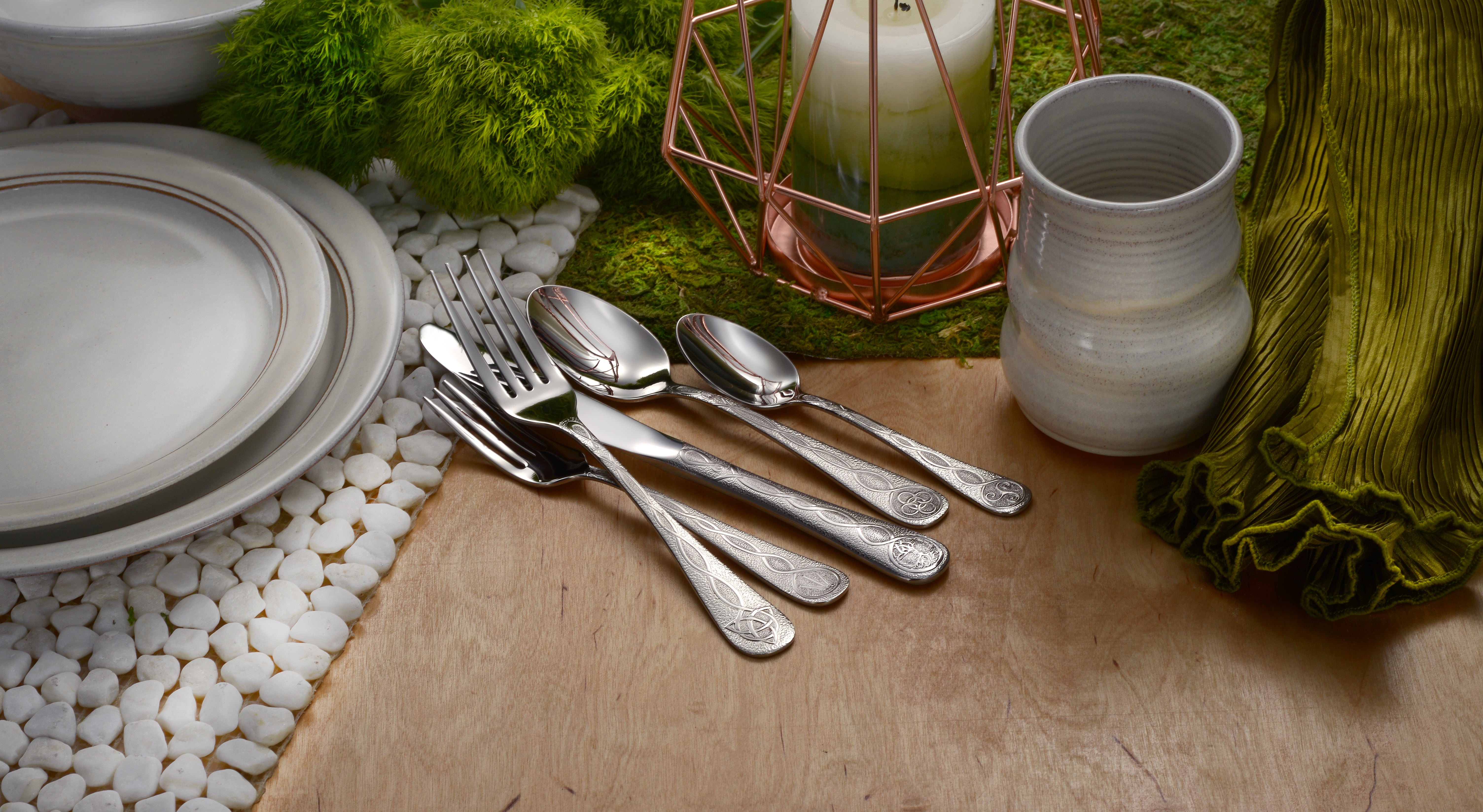 45-Piece Celtic Dinnerware Set - Elegant Stoneware Plates, Bowls & Mugs for Home Dining, Parties & Restaurant Use