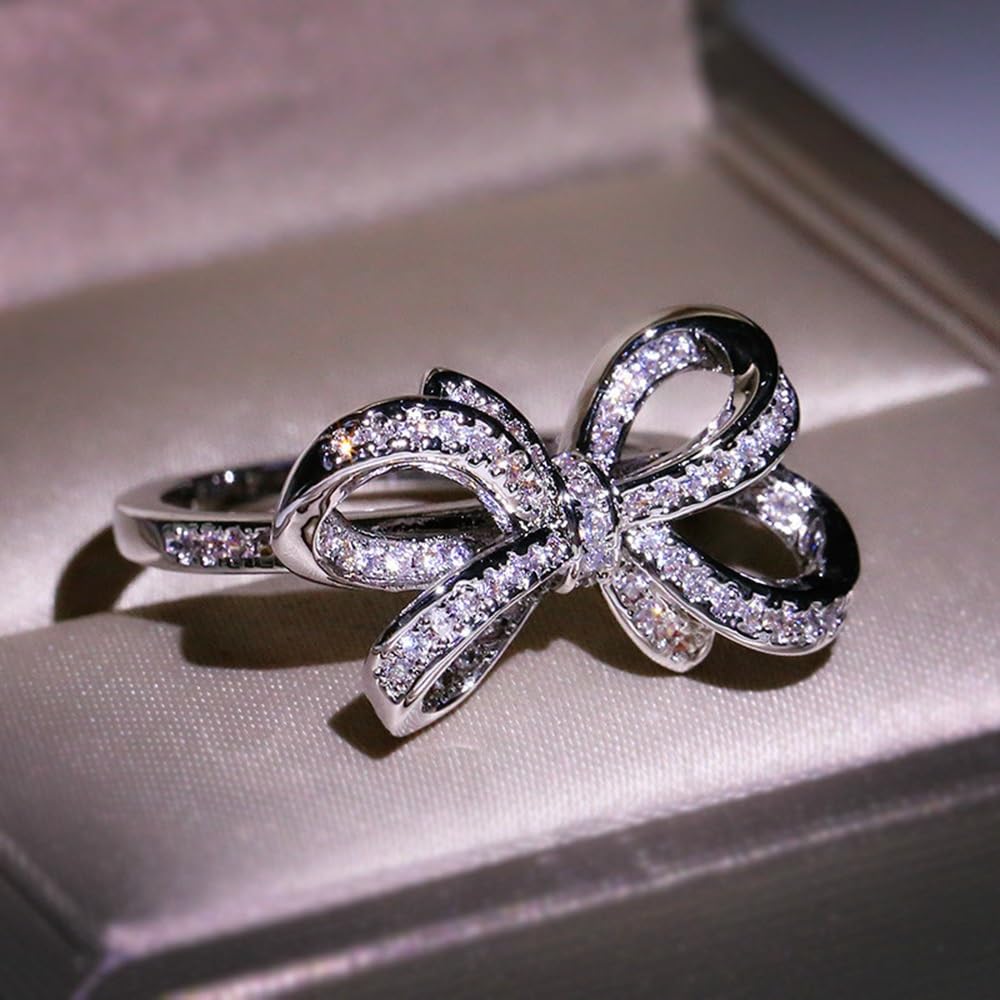 Sparkly CZ Rhinestone Bow-Knot Cocktail Ring for Women - Cubic Zirconia Knuckle Ring, Wedding & Promise Jewelry - Perfect for Parties, Date Nights & Special Occasions