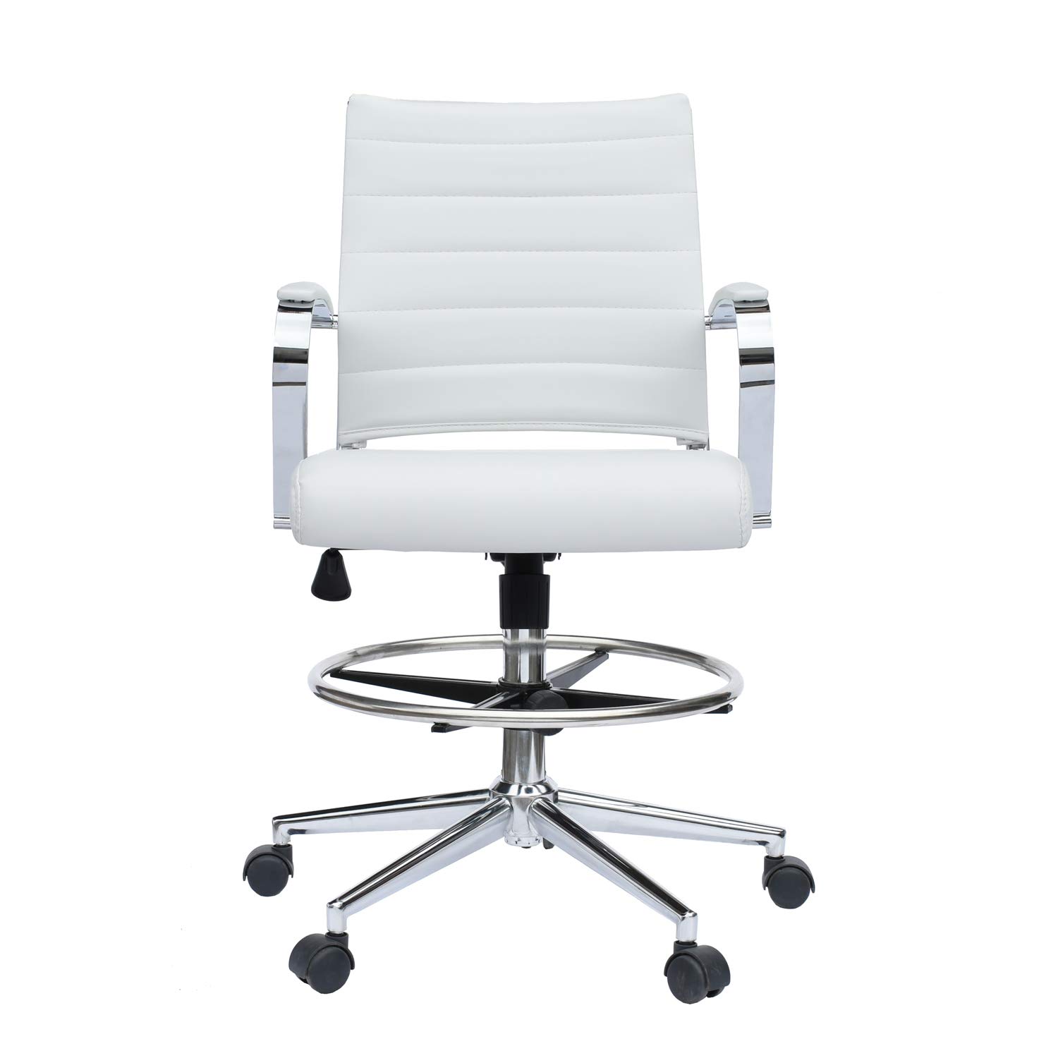2xhome Modern Adjustable Ergonomic Office Chair - White Designer Drafting Chair with Arms & Ribbed Back Support for Home Office, Computer Work & Creative Workspaces