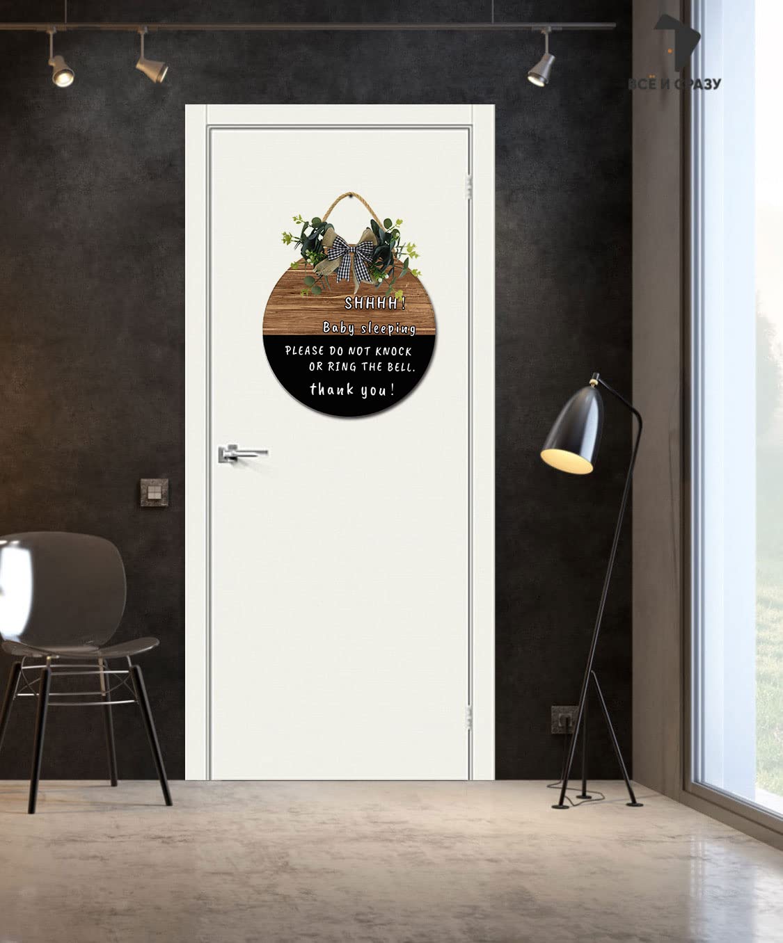 Baby Sleeping Please Do Not Disturb - Wooden Door Hanger Sign for Nursery, Front Door & Home Decor (12x12 Inch) - Perfect for New Parents, Quiet Hours & Dog Owners