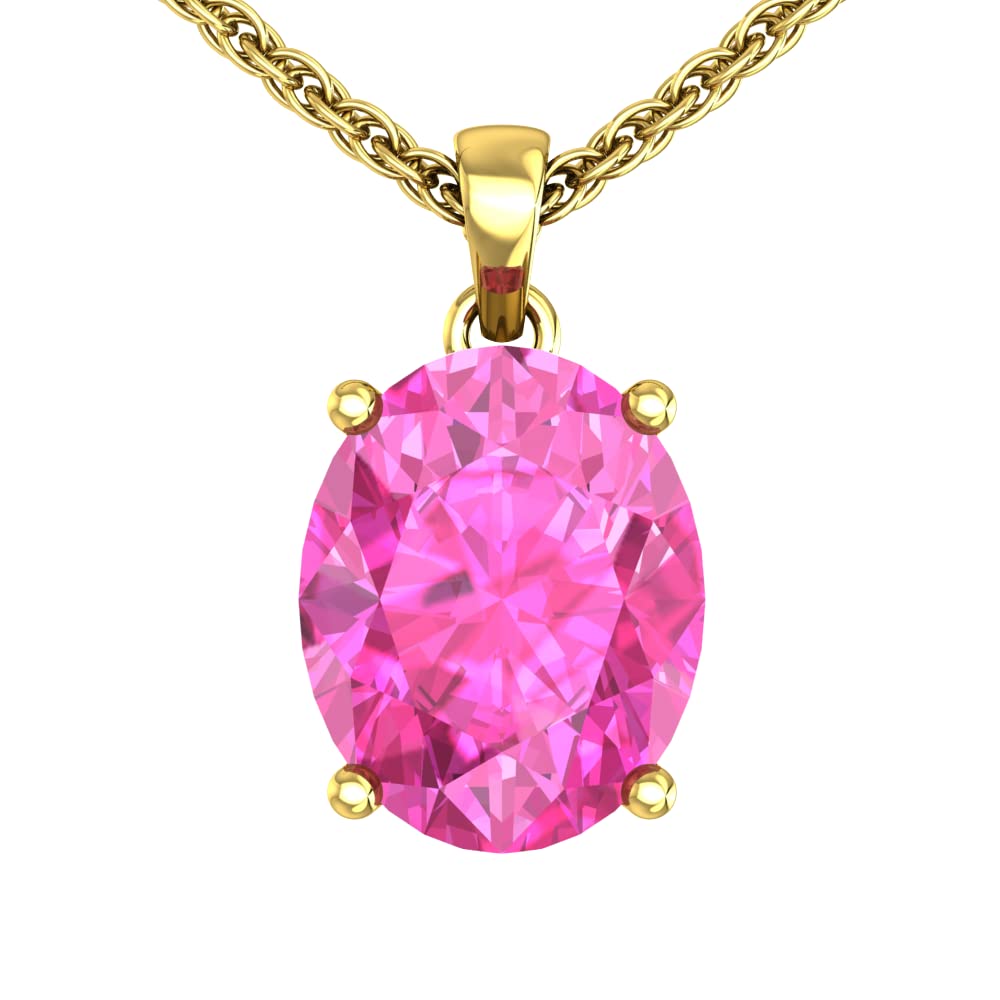 14K Yellow Gold & White Gold Pendant Necklace for Women with 7mm Oval Birthstone Gemstone - 18