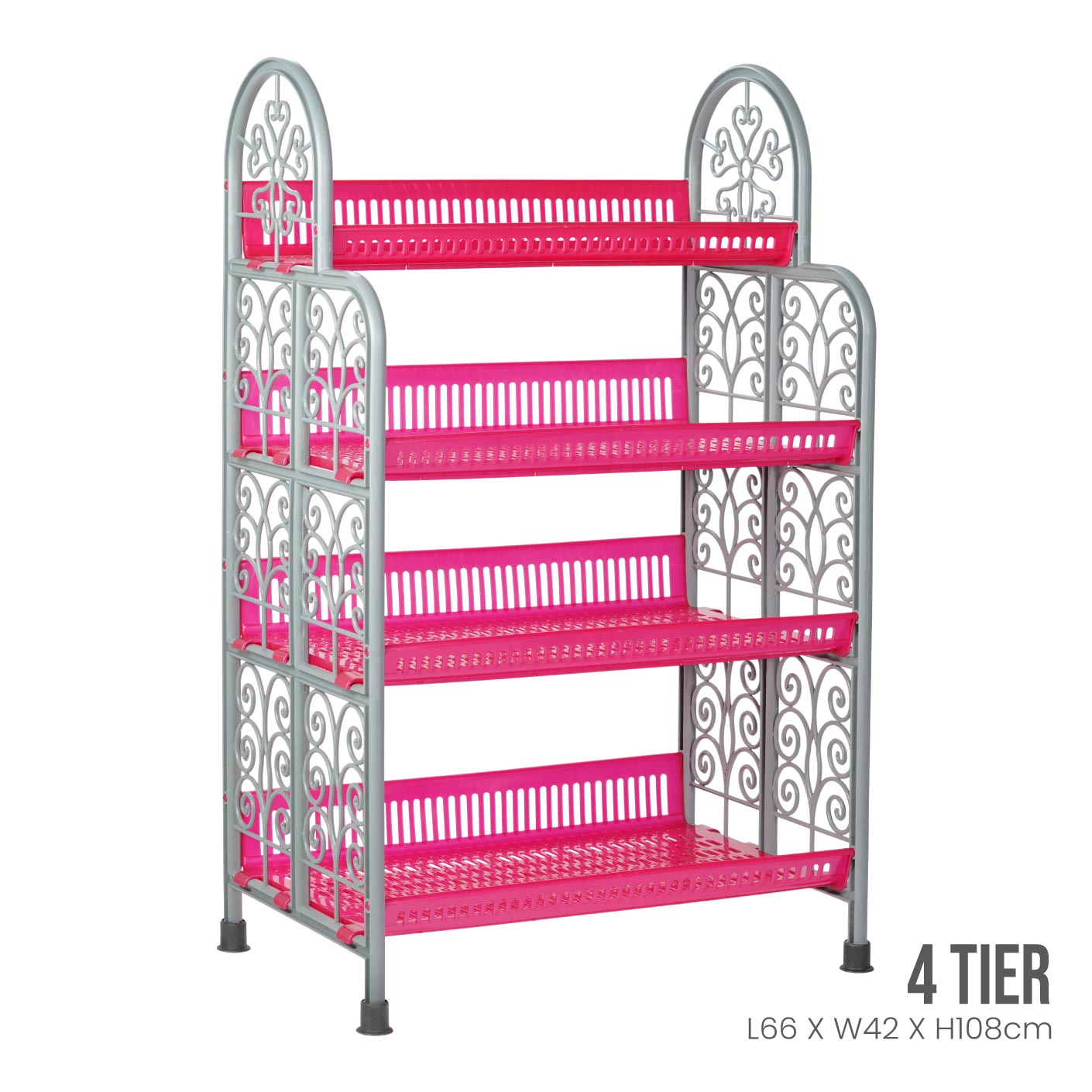 4-Tier Kitchen Storage Rack with Hanging Hooks - Space Saving Organizer for Spices, Utensils, and Cookware - Perfect for Pantry, Cabinet, and Countertop Organization