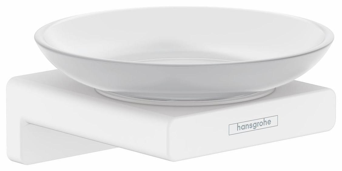 Hansgrohe AddStoris Soap Dish in Matte White 41746700 - Modern Bathroom Organizer for Sink Countertop or Shower Shelf