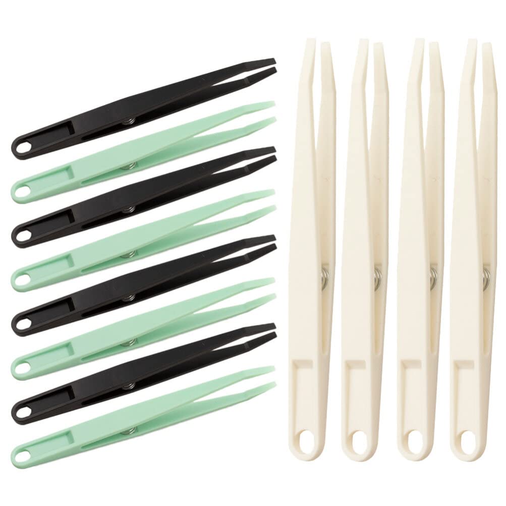 STOBOK 12-Piece Flat Head Tweezers Set - Stainless Steel Lab Tweezers for Jewelry Making, Makeup, First Aid & Crafts - Precision Tools for DIY, Cosmetics & Medical Use
