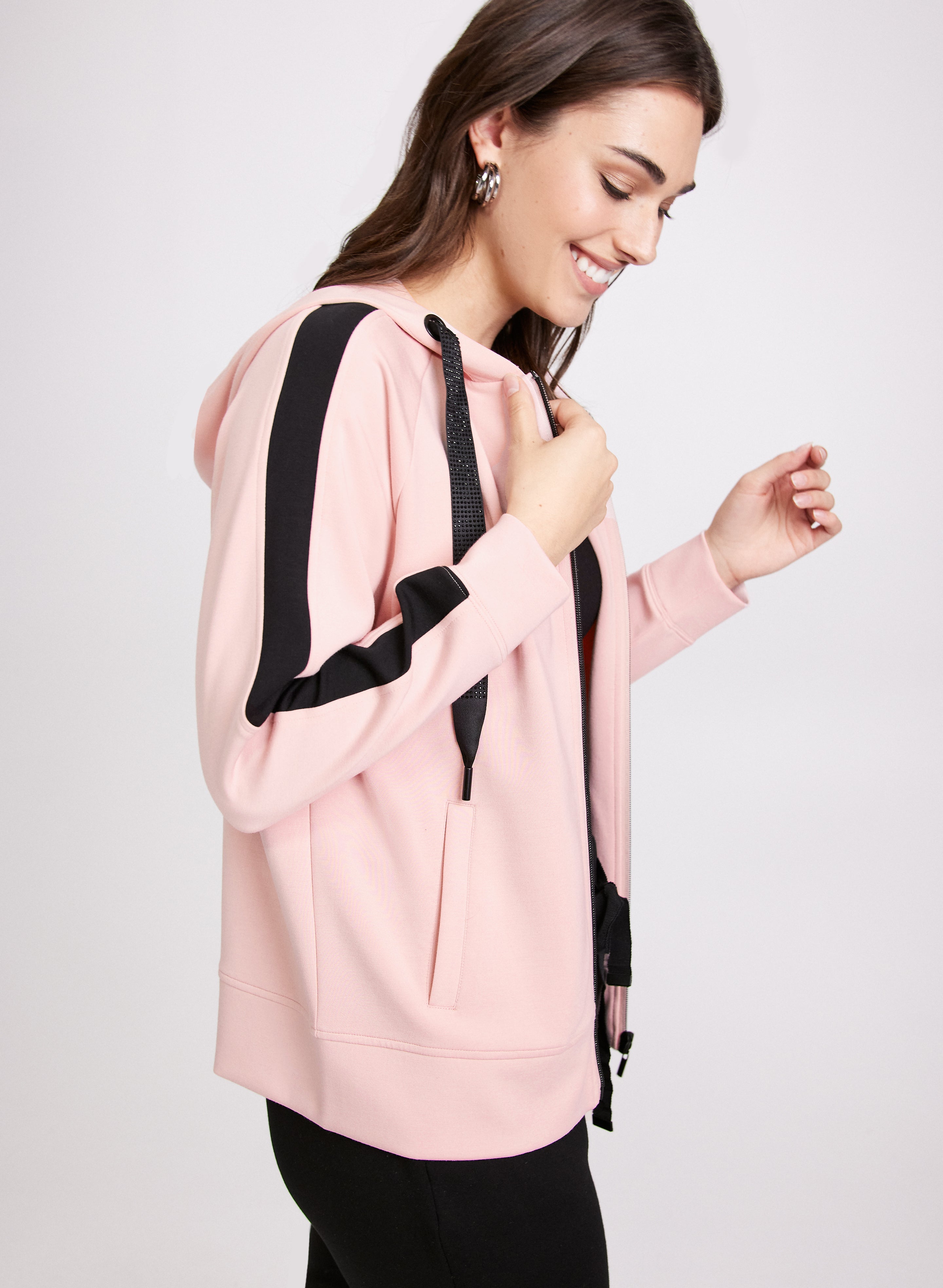 Stylish Contrast Stripe Zip Up Top for Women - Trendy Casual & Athletic Wear - Perfect for Gym, Running, and Everyday Outfits