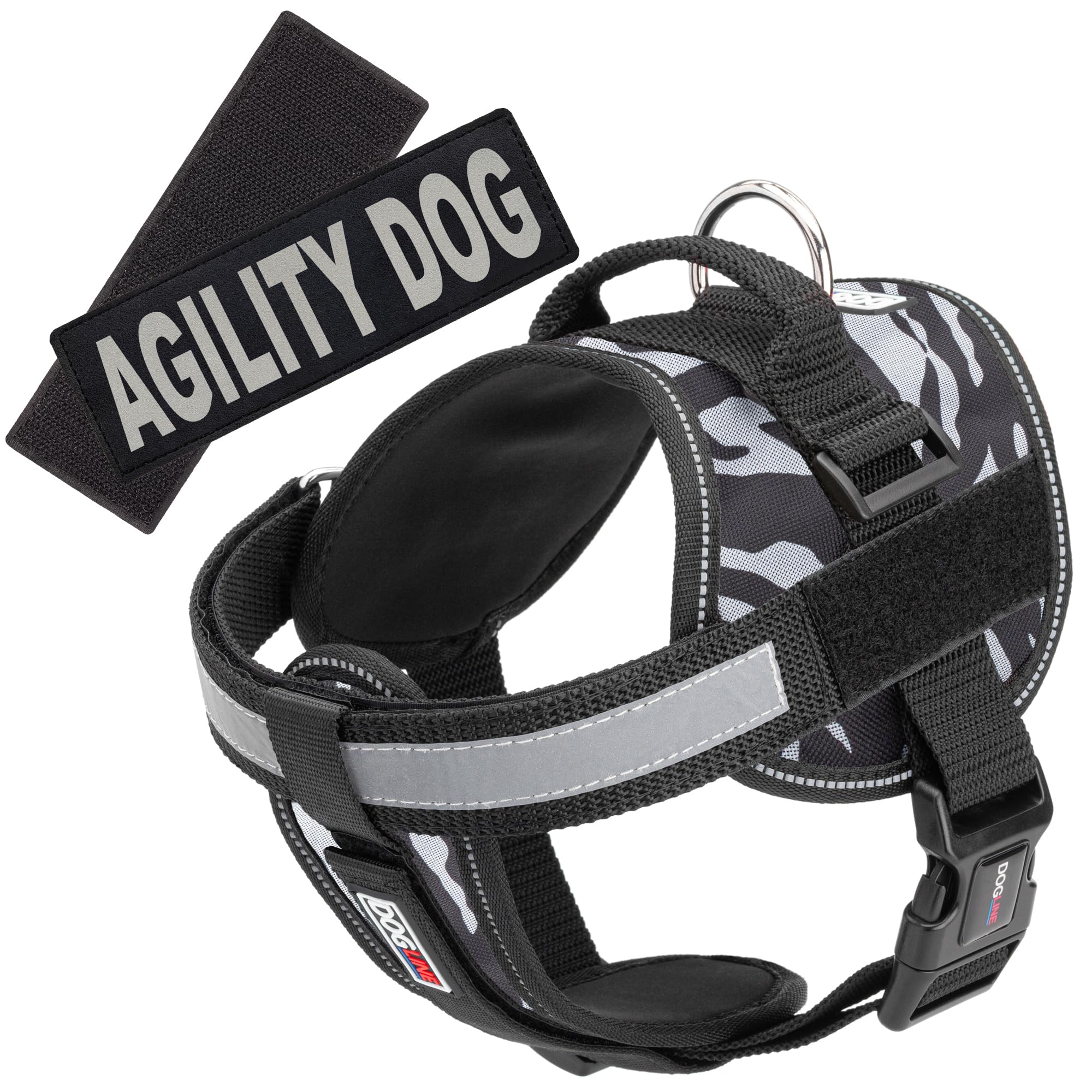 Dogline Unimax No-Pull Dog Harness - Adjustable Reflective Vest with Agility Patches, Breathable Neoprene for Training & Service Dogs (18-25