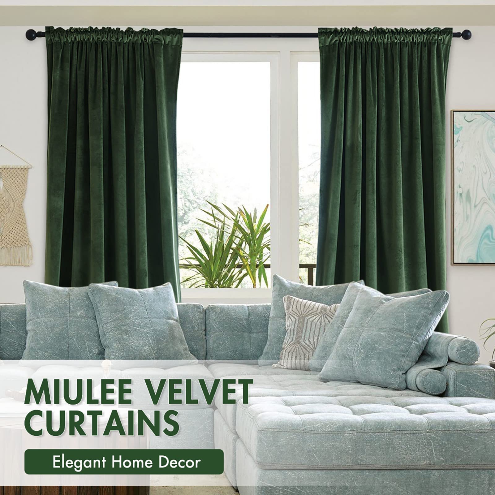 MIULEE Olive Green Velvet Thermal Insulated Blackout Curtains - 108 Inch Long Rod Pocket Drapes for Bedroom & Living Room (Set of 2) - Perfect for Light Blocking, Energy Saving & Home Decor