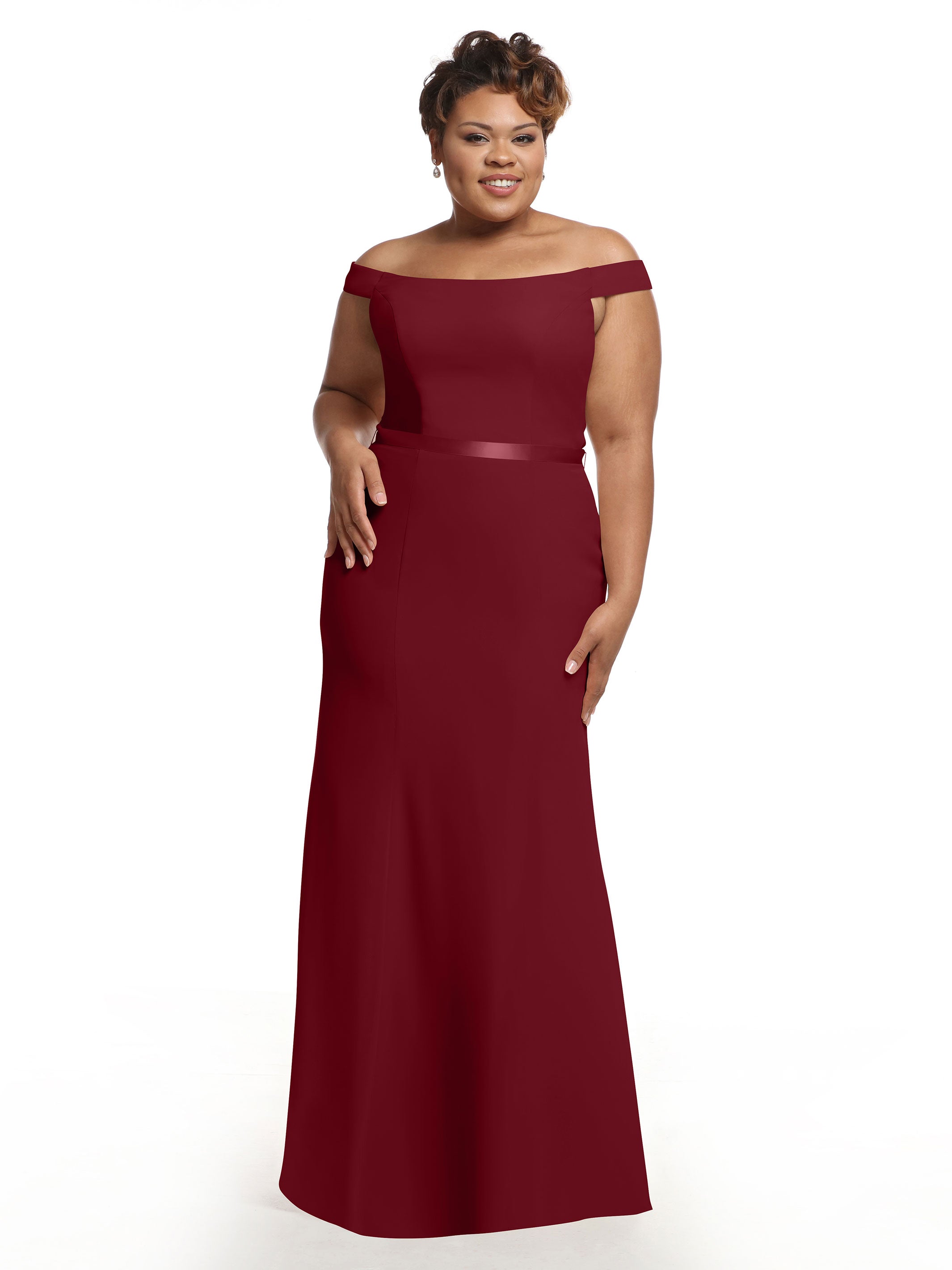 Elegant Off-the-Shoulder Chiffon Bridesmaid Dress with Ribbon Belt - Flattering Fit & Flare Design for Weddings, Parties & Special Occasions