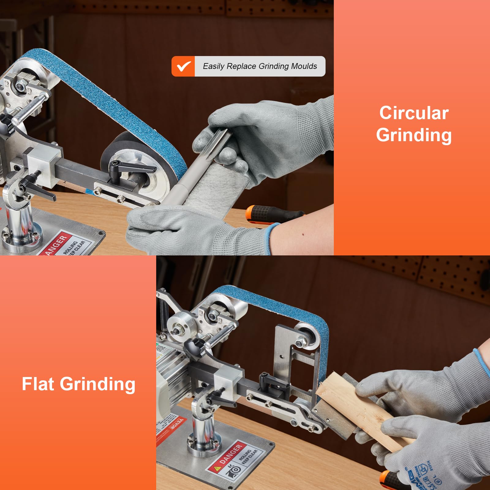 VEVOR 30 x 1-Inch Variable Speed Belt Grinder Sander with VFD, 550W Metal Polishing & Grinding Machine - Includes 2 Grinding Moulds & 3 Sanding Belts for Knife Making, Metalworking, Woodworking & DIY Projects