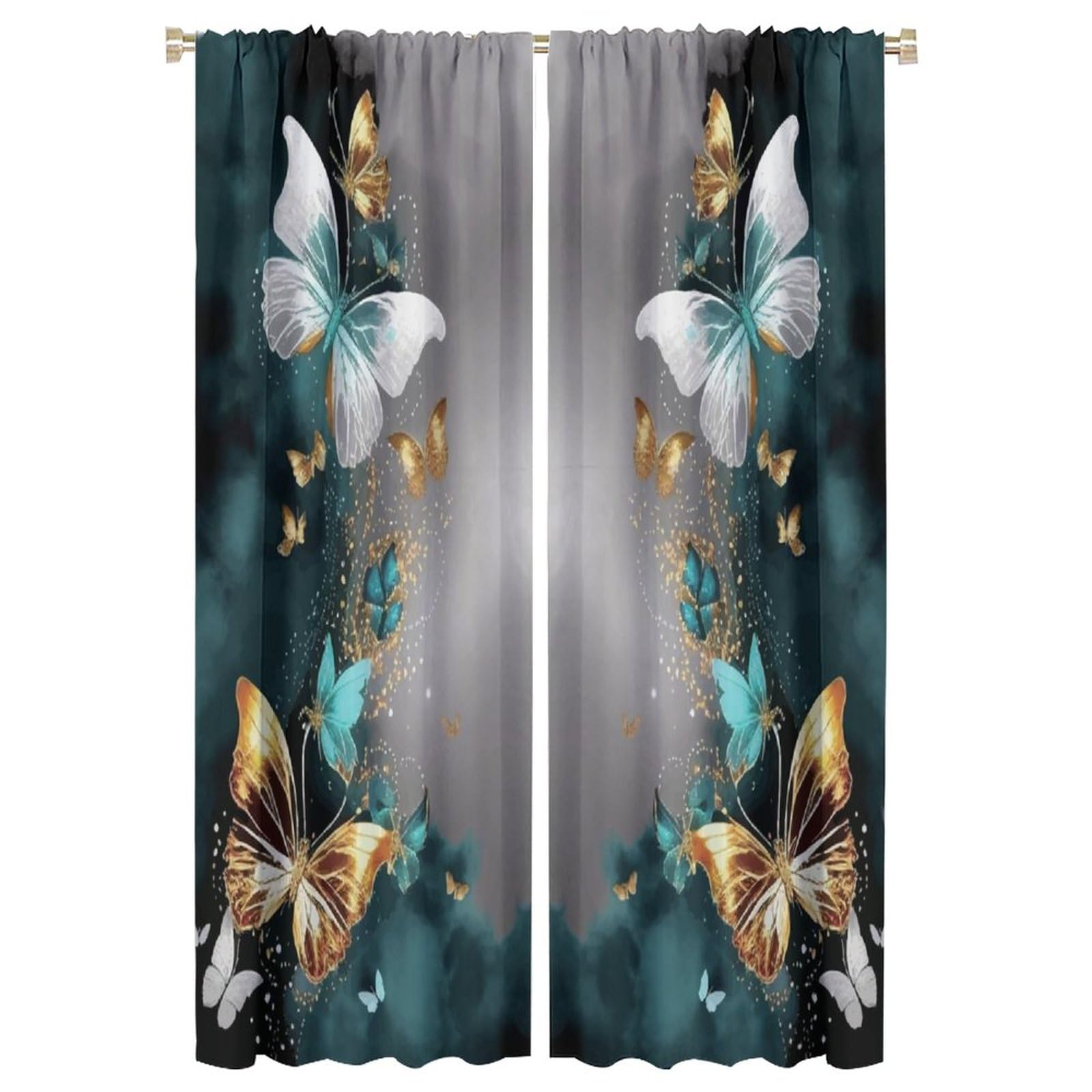 Golden Butterfly Blackout Curtains 42x45 Inch - Elegant Flying Butterfly Design for Bedroom & Living Room Window Treatments | Romantic Style, Light Blocking, Thermal Insulation | Perfect for Nursery, Dorm, or Home Decor