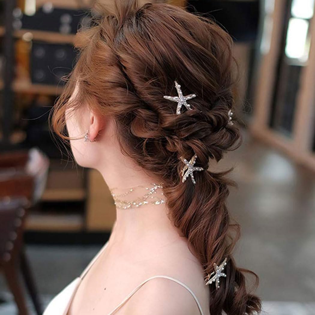 BARTOSI Gold Pearl Starfish Hair Clips - Elegant Mermaid Hair Barrettes for Women & Girls (Pack of 2) | Perfect for Beach Weddings, Summer Parties & Boho Fashion Accessories
