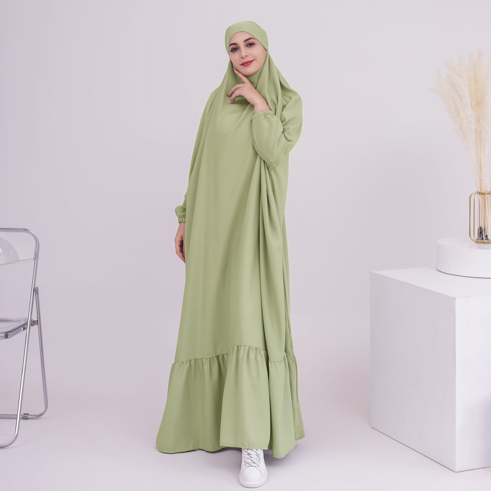 Anissa Jilbab Mint Green Muslim Prayer Scarf - Modest Hijab for Women, Perfect for Daily Wear, Prayer & Special Occasions
