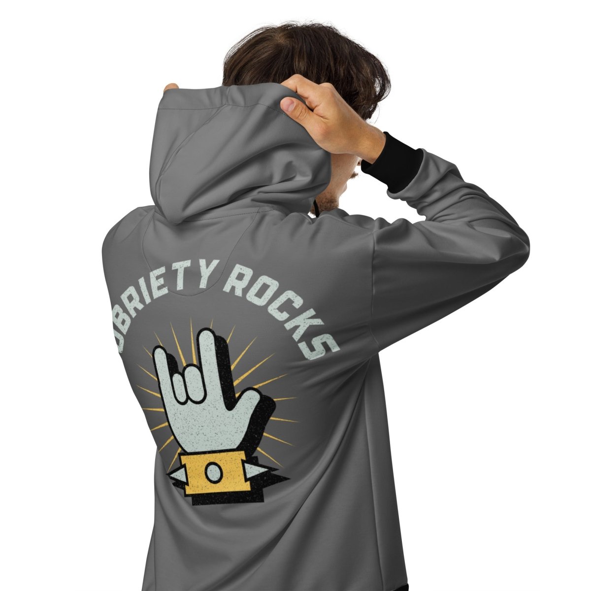 Sobriety Rocks Unisex Zip Hoodie - Gray & Yellow Variant | Comfortable & Stylish for Everyday Wear | Perfect for Casual Outings, Recovery Support & Gifts
