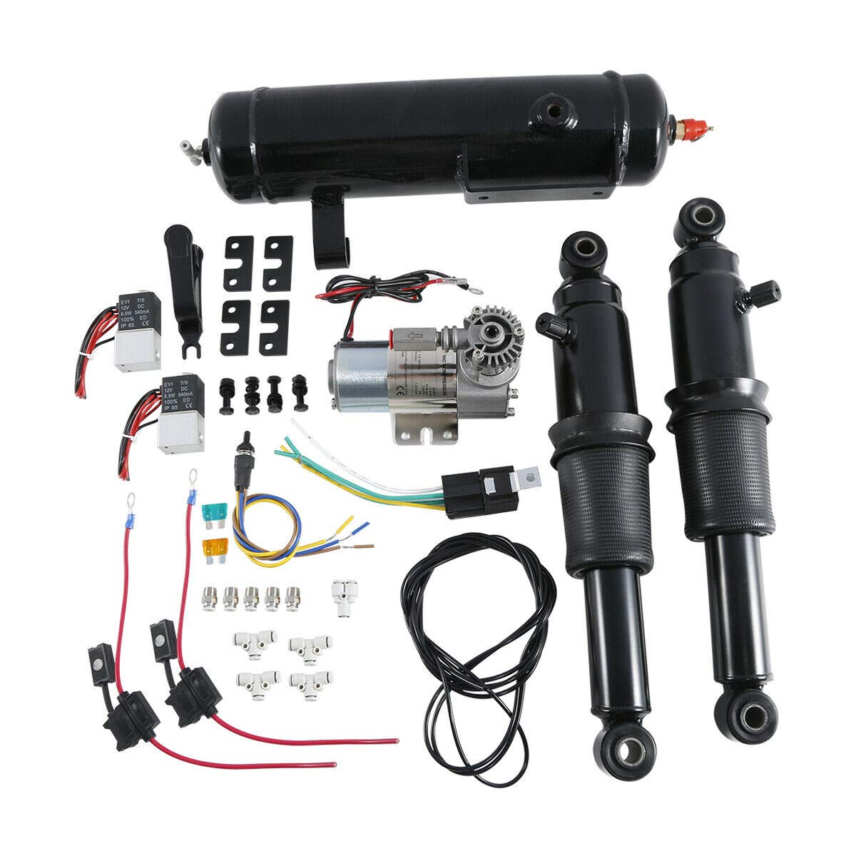 Electric Center Stand Air Ride Suspension Kit with Air Tank for Harley Touring Models 2009-2016 - Upgrade Your Ride for Comfort & Stability on Long Road Trips