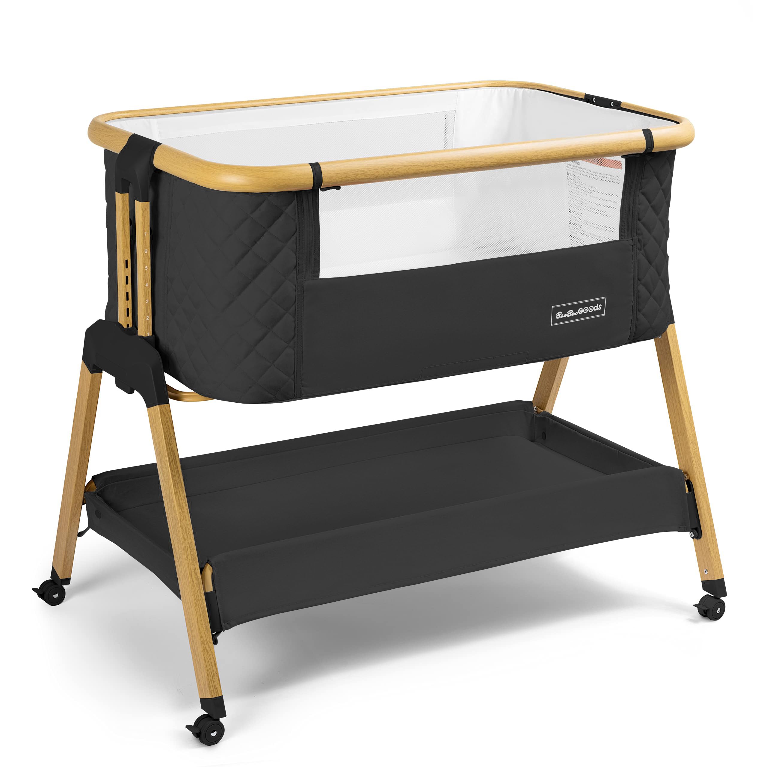 3 in 1 Portable Baby Bassinet with Wheels - Adjustable Bedside Sleeper Crib for Newborns & Infants, 7 Height Settings with Comfort Foam Mattress, Storage Basket & Carry Bag Included - Perfect for Nursery, Bedroom & Travel
