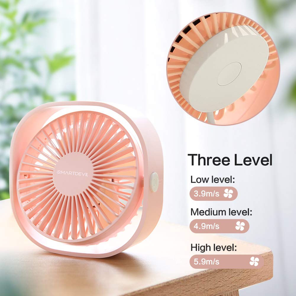 SmartDevil Mini USB Desk Fan - 3 Speed Adjustable, Strong & Quiet Cooling Fan for Home, Office, Car & Travel - Portable USB Powered Desktop Fan (Pink) - Perfect for Work Desks, Bedside Tables & Outdoor Adventures