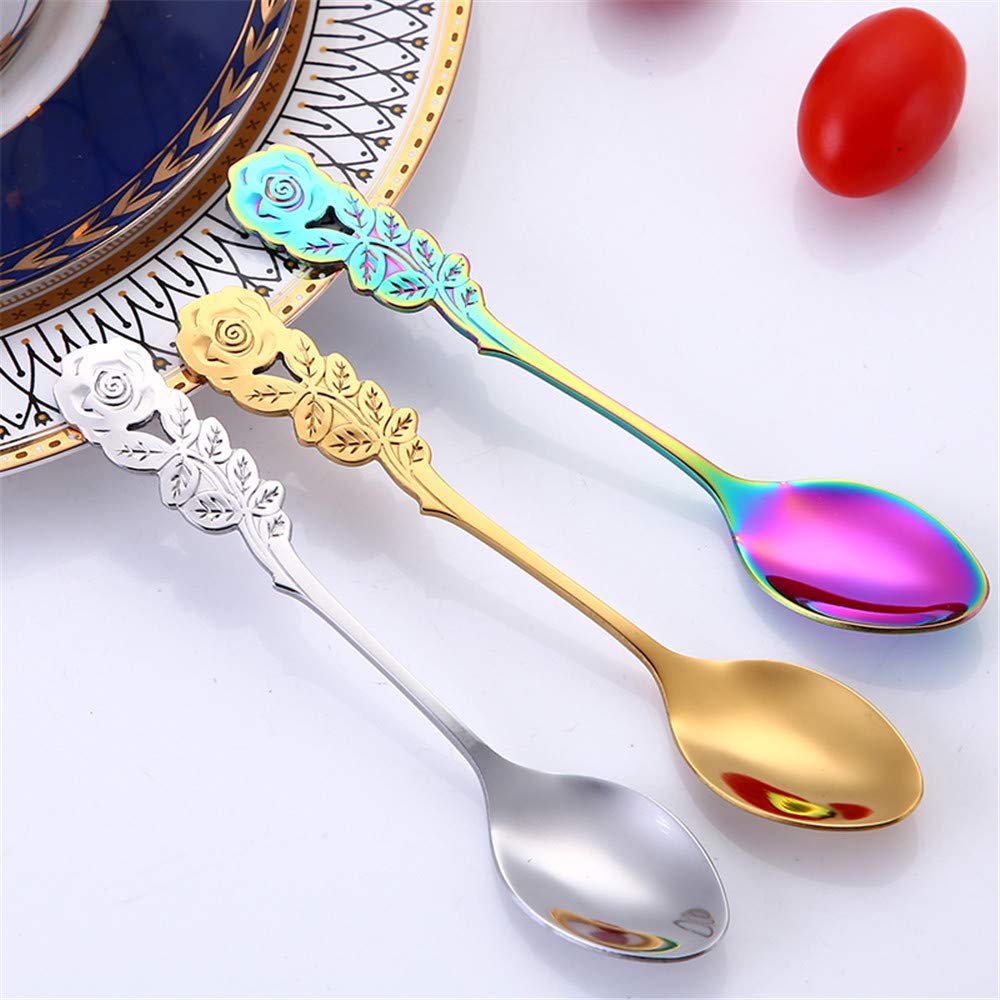 Quaanti Stainless Steel Flower Spoon - Coffee & Tea Spork, Dessert & Salad Utensil - Multi-Purpose Flatware for Mixing, Milkshakes & Beverages | Perfect for Coffee Shops, Tea Parties, Dessert Bars & Home Kitchen Use