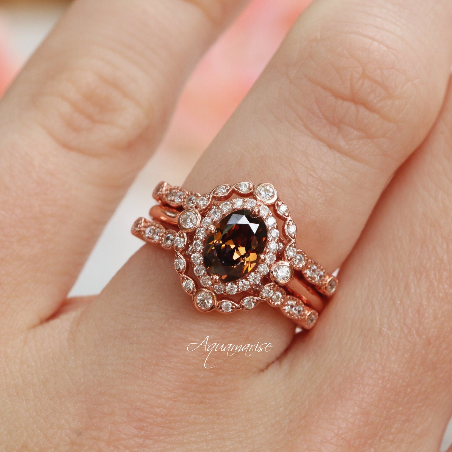 Valentina Smoky Quartz Ring - 14K Rose Gold Vermeil Stackable Dainty Jewelry for Women, Perfect for Everyday Wear & Gift Giving