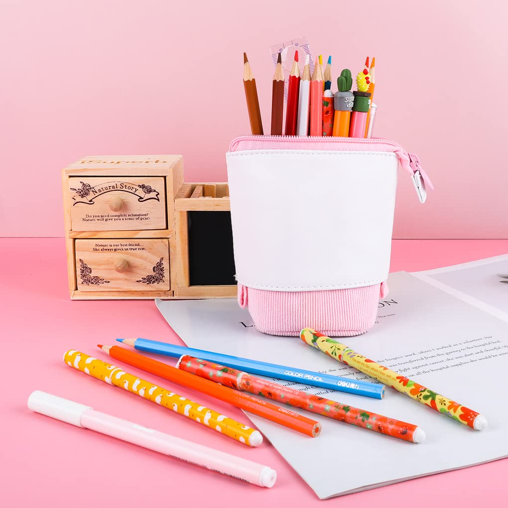 Oyachic Stand Up Pencil Case - Transformable Telescopic Pen Holder & Cosmetic Organizer Bag for Women | Perfect for Office, School, Makeup Storage & Travel Accessories
