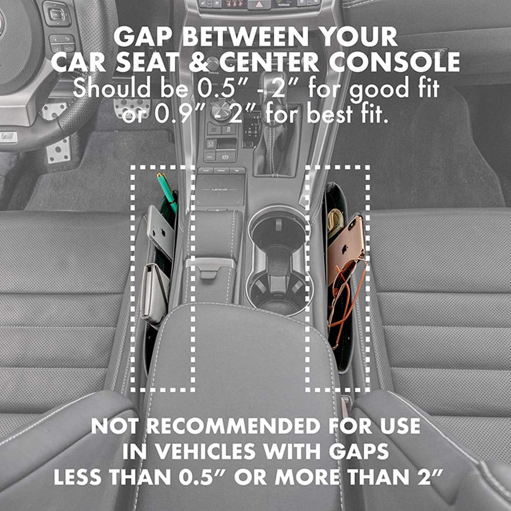 ZC 2-in-1 Car Seat Gap Organizer - Universal Fit Adjustable Storage Pockets for Phone, Keys, Cards & Remote | 2-Pack Car Seat Crevice Storage Box | Reduces Distracted Driving | Perfect for Road Trips, Commuting & Daily Errands