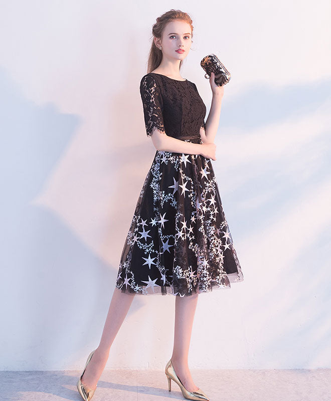 Elegant Black Lace Tulle Short Prom Dress for Homecoming - Perfect for Dances, Parties & Special Occasions