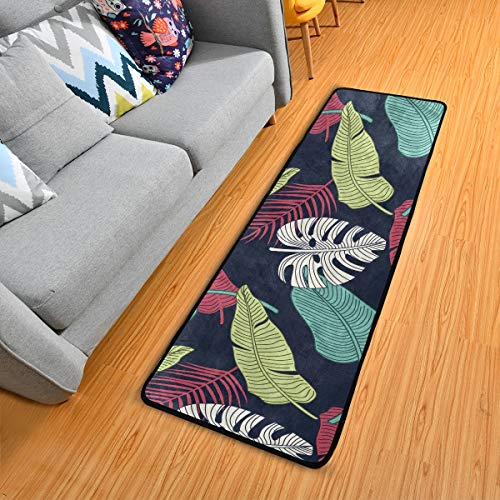 Non-Slip Washable Hallway Runner Rug with Rubber Backing - Tropical Summer Palm Leaves Design, 2x6 ft, Perfect for Kitchen, Entryway, and High-Traffic Areas