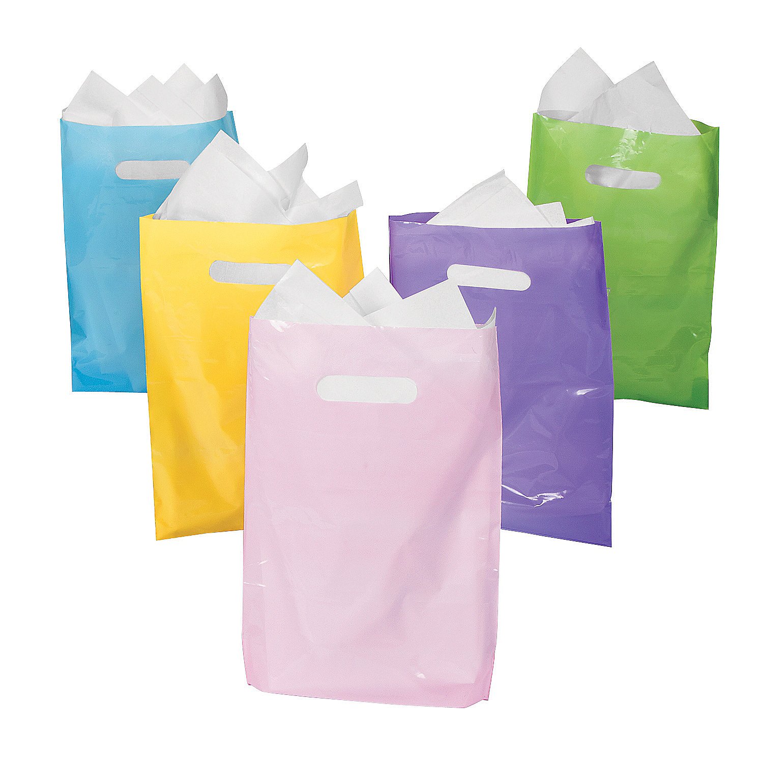 Pastel Plastic Easter Party Favor Bags - 50 Pack of Colorful Pastel Gift Bags for Easter Egg Hunt, Baby Shower & Birthday Party Supplies - Durable Plastic Goodie Bags for Candy, Treats & Small Gifts