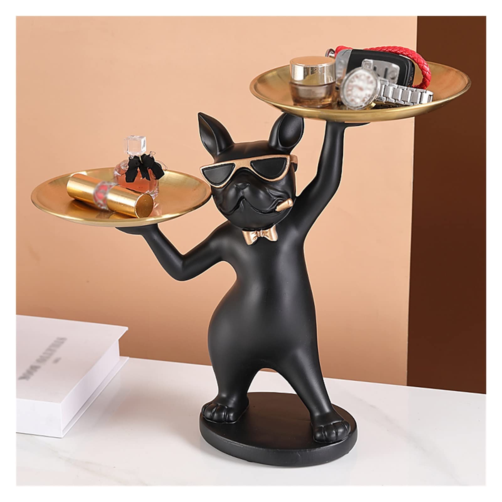 Modern Bulldog Resin Key Bowl - Decorative Entryway Organizer for Keys, Jewelry, Coins & Watches | Stylish Dog Figurine Tray for Phone & Wallet Storage | Perfect for Home, Office & Gift Giving (Black)
