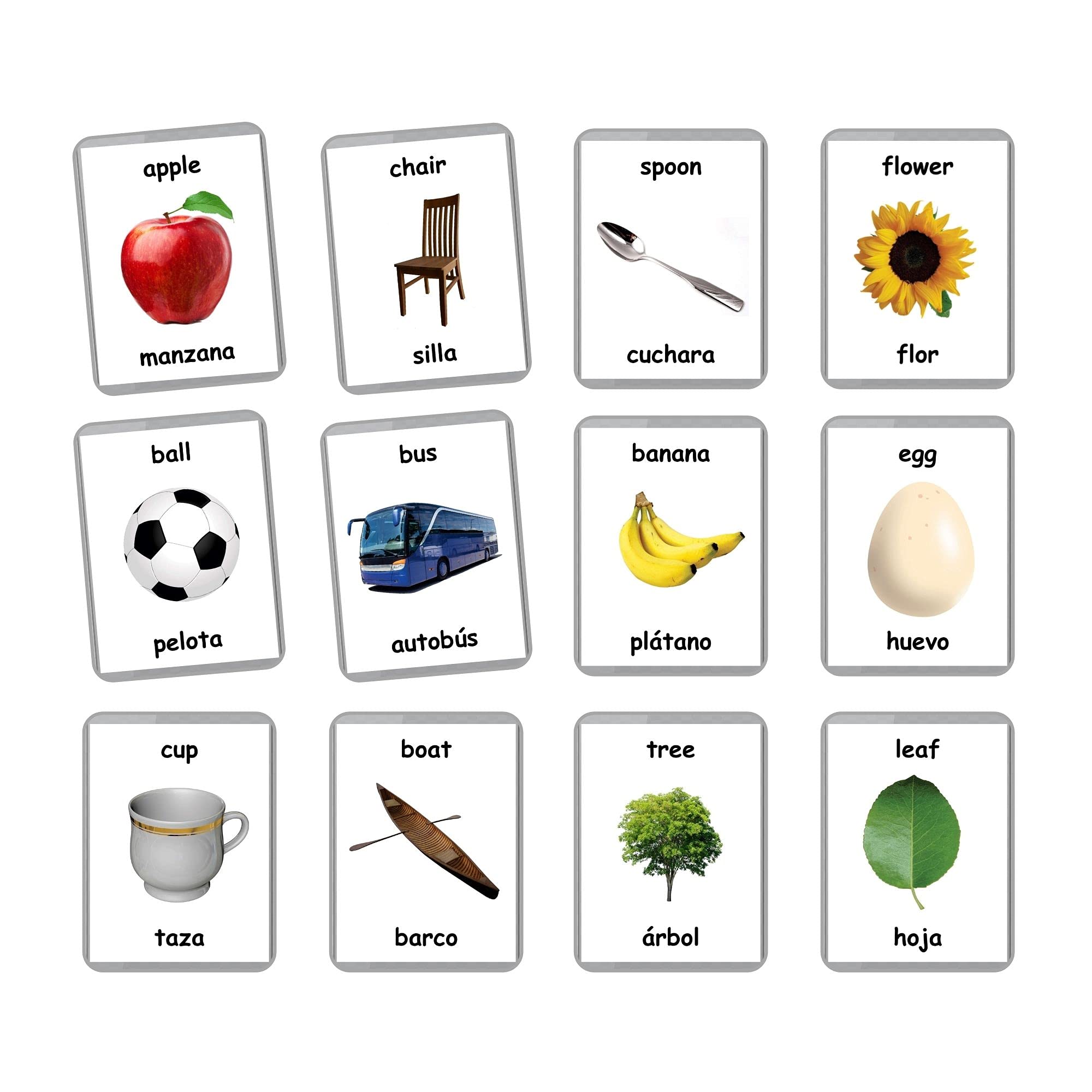 First Words Flash Cards for Babies - 48 Early Learning Bilingual Cards (English & Spanish) | Preschool Homeschooling Educational Toys | Toddler Language Development & Memory Game | Perfect for Home, Classroom & Travel Use