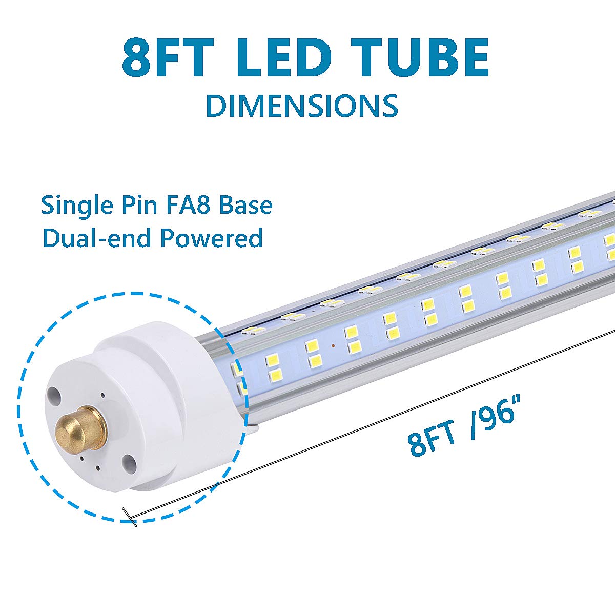 10PCS 8FT LED Tube Lights - 120W 19000LM 5000K Daylight White, Super Bright T8 T10 T12 Single Pin FA8 V-Shape Clear Cover Bulbs for Garage, Warehouse & Office Lighting