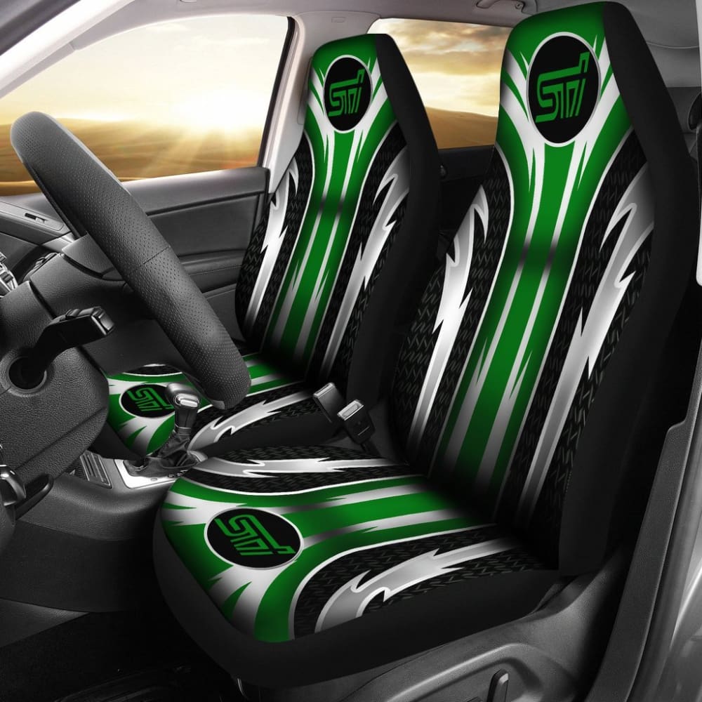 High-Quality 2-Piece Front Subaru STI Seat Covers in Green (Part #144627) - Perfect for Racing Enthusiasts & Car Interior Protection