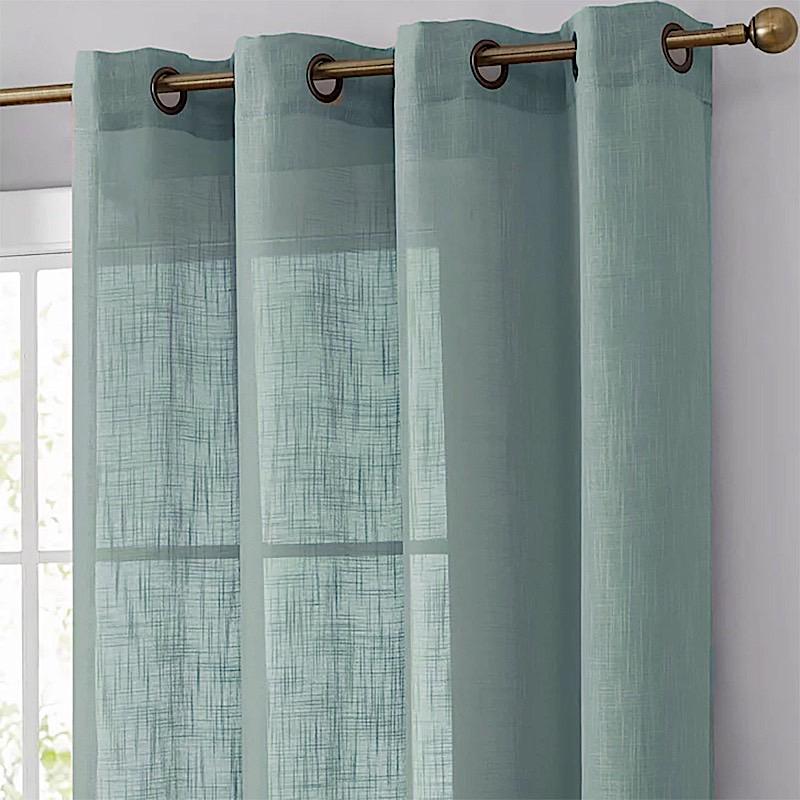 2 Pack 52x108 Inch Faux Linen Curtain Panels with Chrome Grommets - Blackout Window Drapes for Living Room, Bedroom & Home Decor