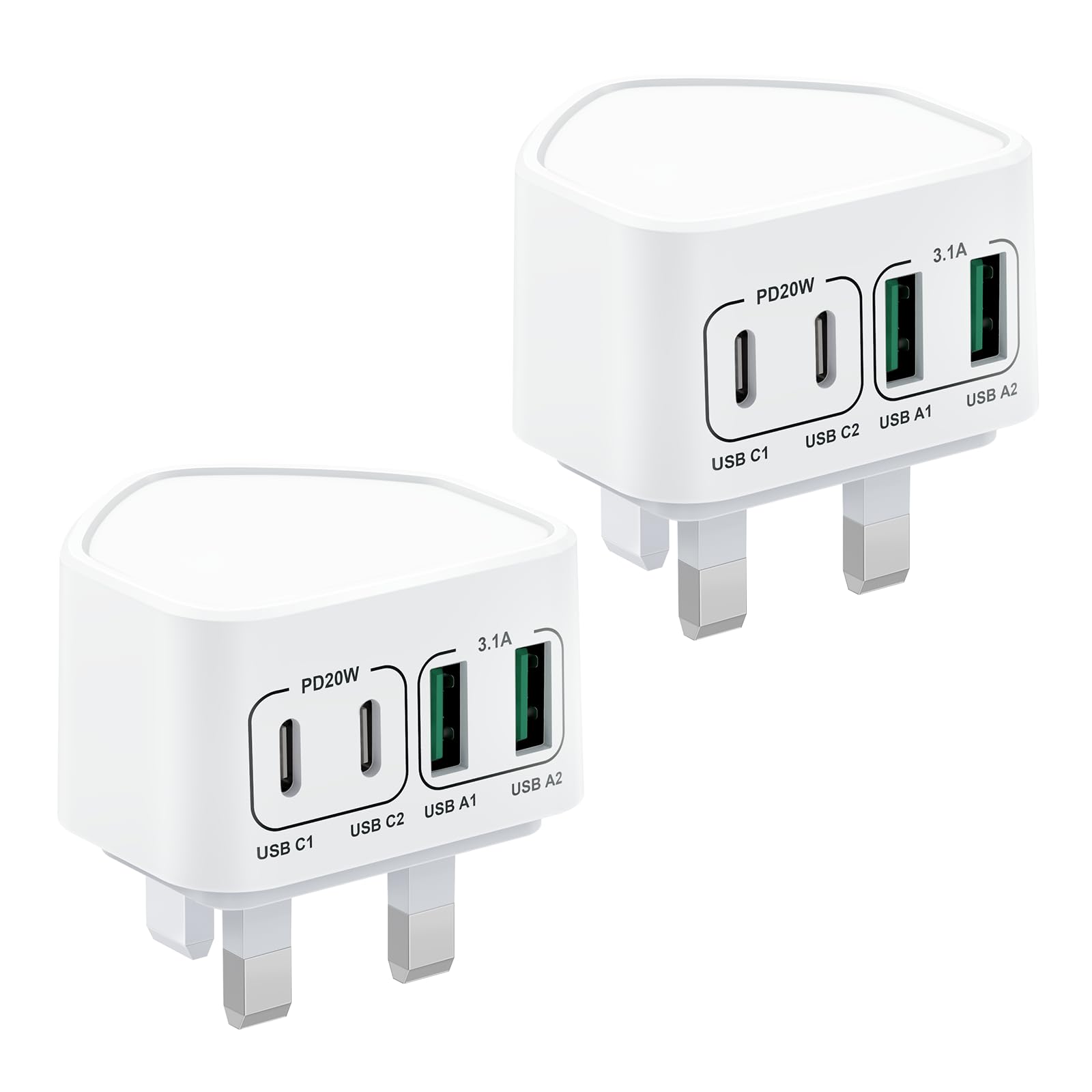 2-Pack 40W USB C Fast Charger with 4-Port Multi Charger & UK Plug - Dual Type C PD Power Adapter + Micro USB for iPhone 16/15/14/13/12/11 Pro Max/XR/XS, iPad, Samsung Galaxy - Perfect for Home, Office & Travel Charging