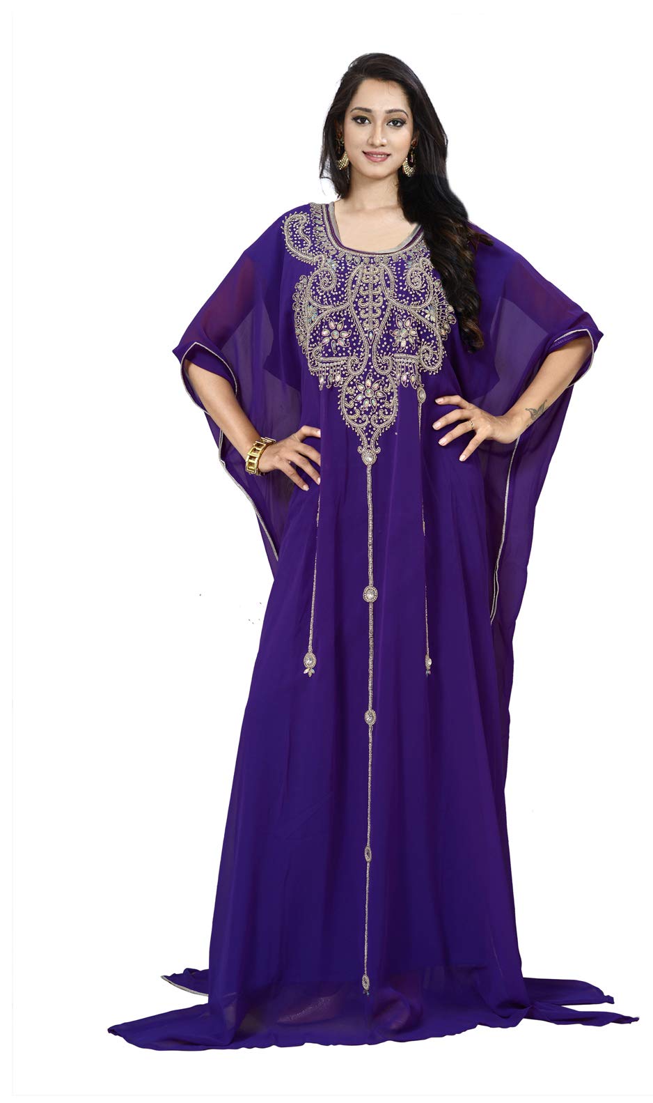KoC Women's Kaftan Farasha Maxi Dress - Flowy Summer Kimono Cover Up Free Size Beachwear for Vacation, Poolside & Boho Fashion