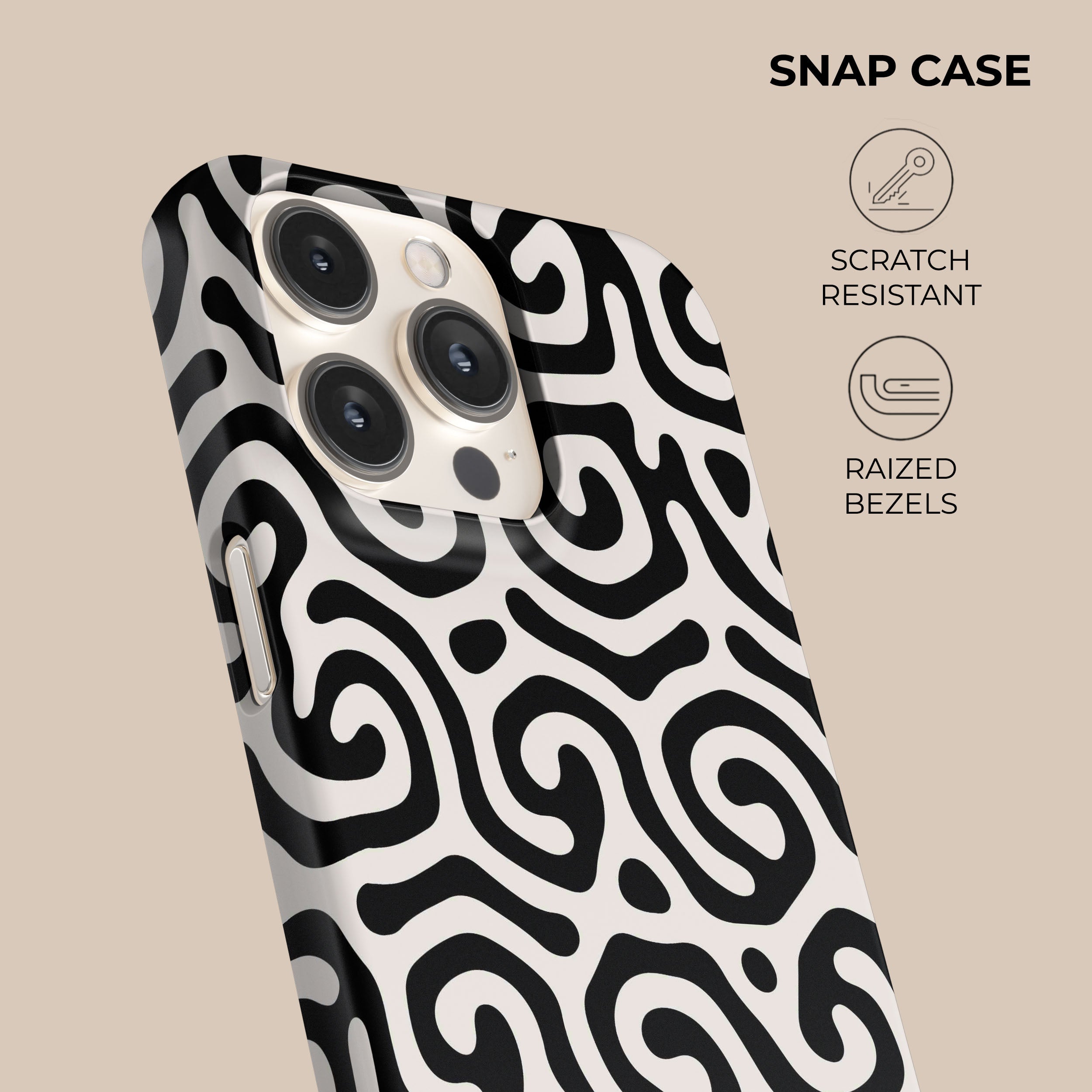 Stylish Black & White Curly Pattern Phone Case - Durable Protective Cover for iPhone & Samsung - Perfect for Everyday Use, Travel & Fashion Accessories