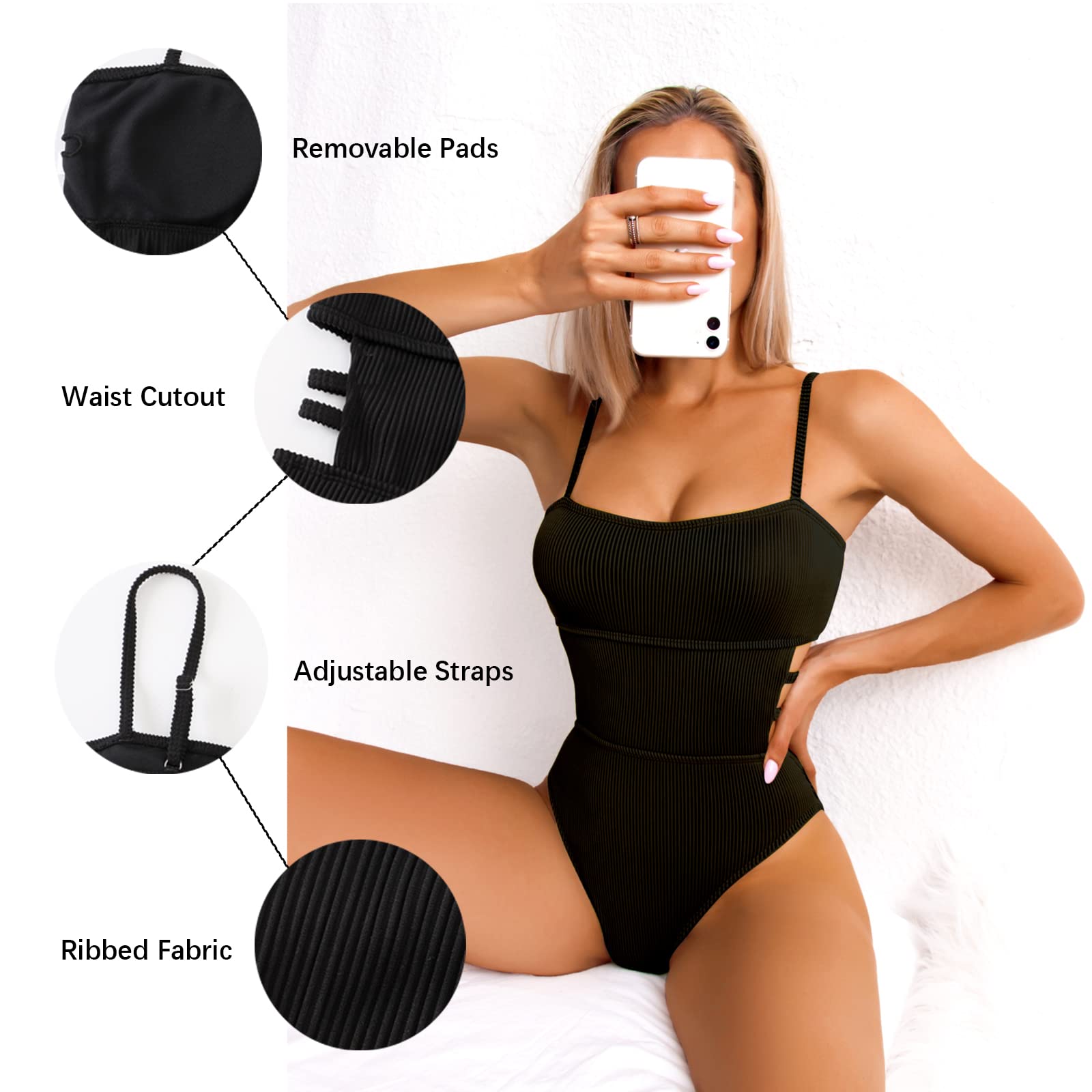 USUN Women's High Waist One Piece Swimsuit - Tummy Control Monokini Bathing Suit with Skeleton Design | Perfect for Beach Vacations, Pool Parties & Summer Getaways