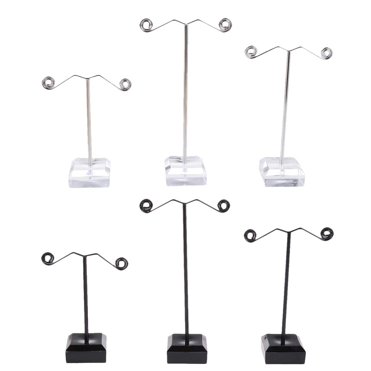 Angoily 6-Piece Acrylic Earring Display Stand - Jewelry Organizer Tree with Hanging Hooks for Earrings, Necklaces & Bracelets - Black & Transparent Shop Showcase for Boutique, Trade Shows & Home Decor Storage