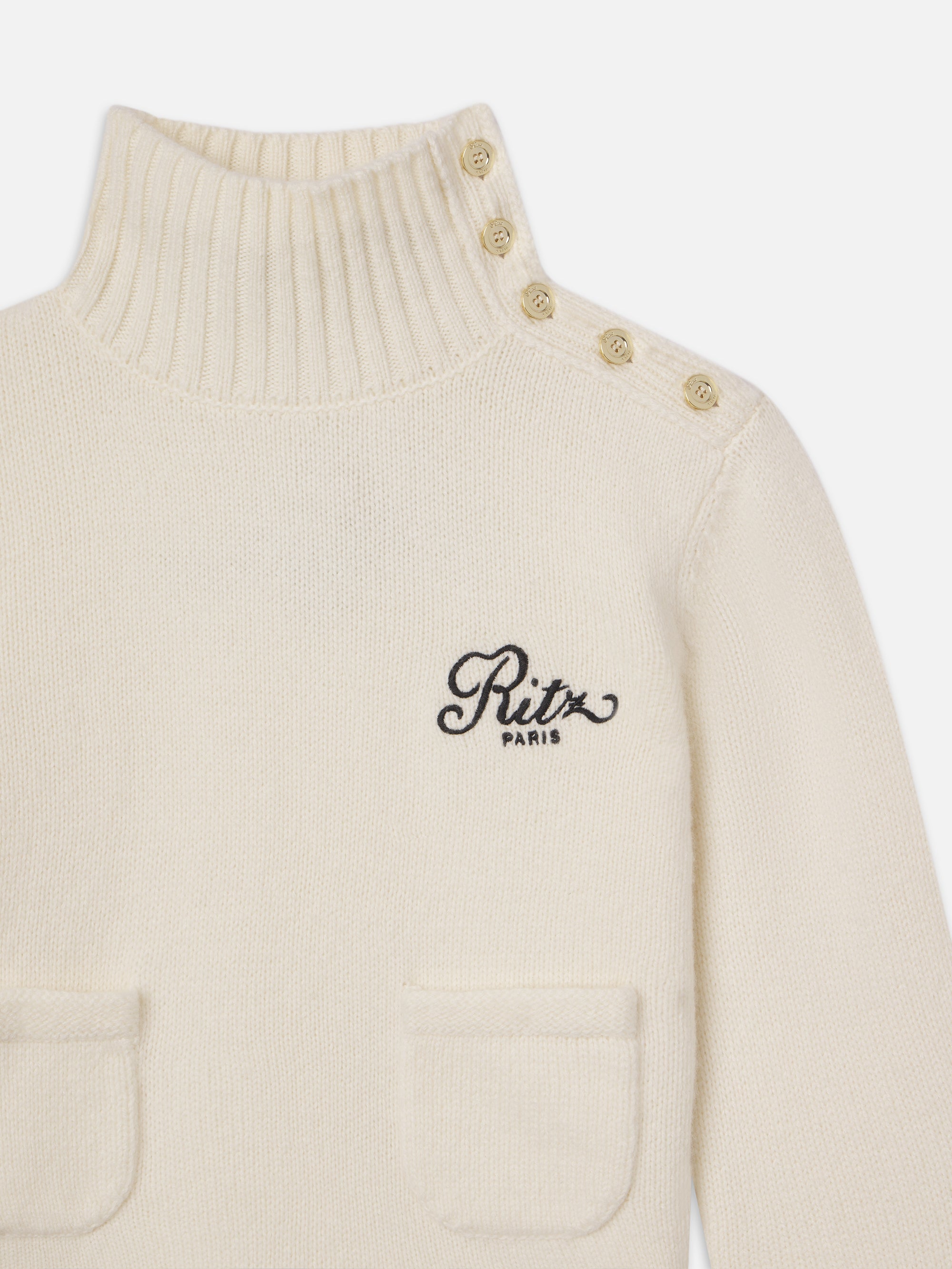 Ritz Button Detail Sweater Cream - Women's Elegant Knit Pullover for Fall & Winter - Perfect for Office, Date Night & Casual Outings