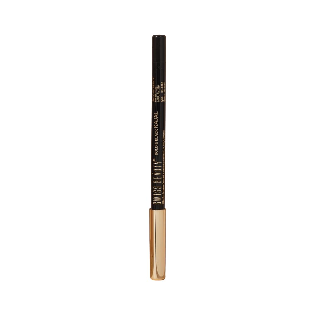 Swiss Beauty Bold & Black Kajal Eyeliner - 24 Hour Long Wear, Smudge-Proof & Waterproof Eye Makeup - Intense Black Pigment (1.2g) - Perfect for Everyday Use, Party Looks & Dramatic Eye Makeup
