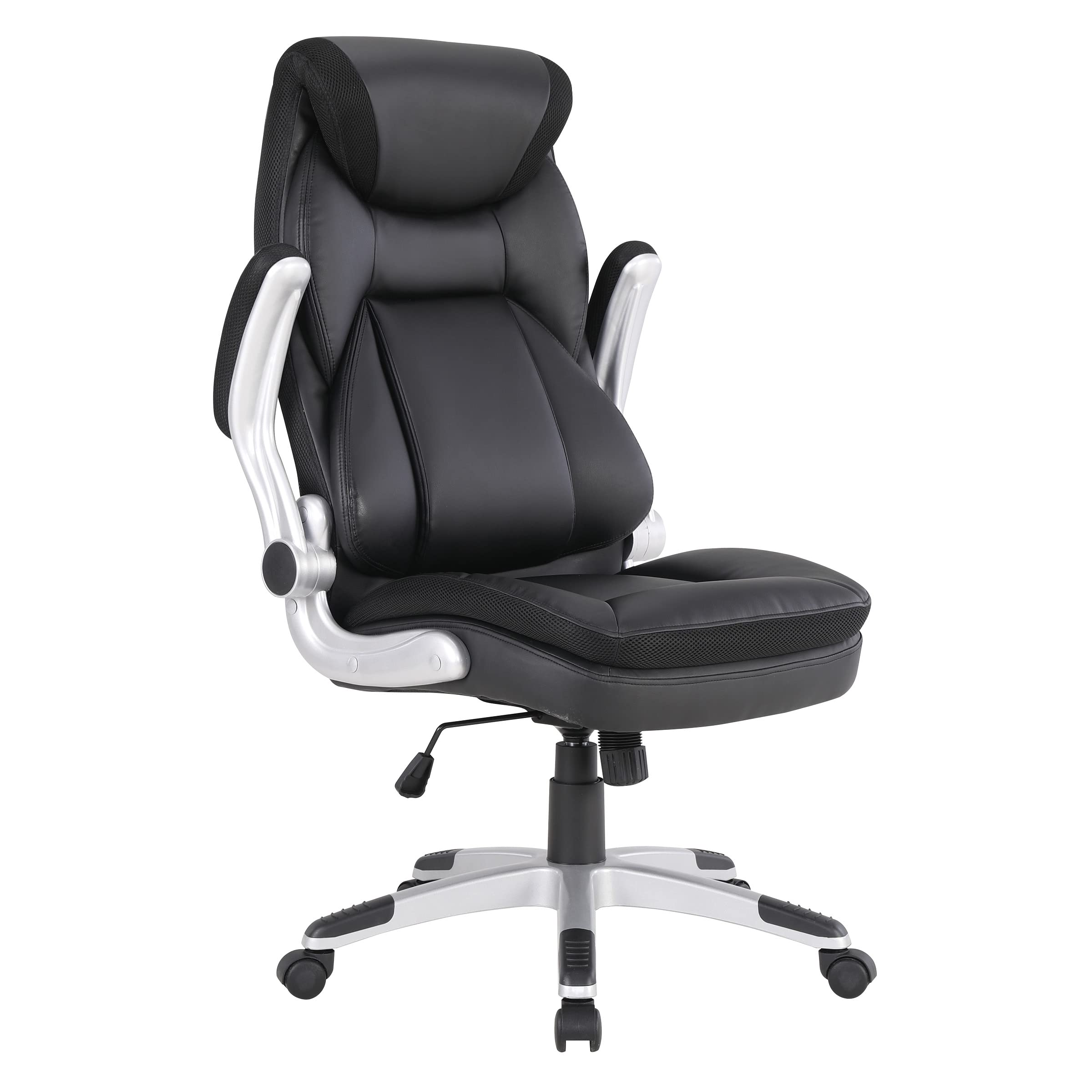 Office Star ECH Series Executive Bonded Leather Office Chair with Lumbar Support & Adjustable Arms - Black with Silver Base | Ergonomic Desk Chair for Home Office, Gaming & Workspace Comfort
